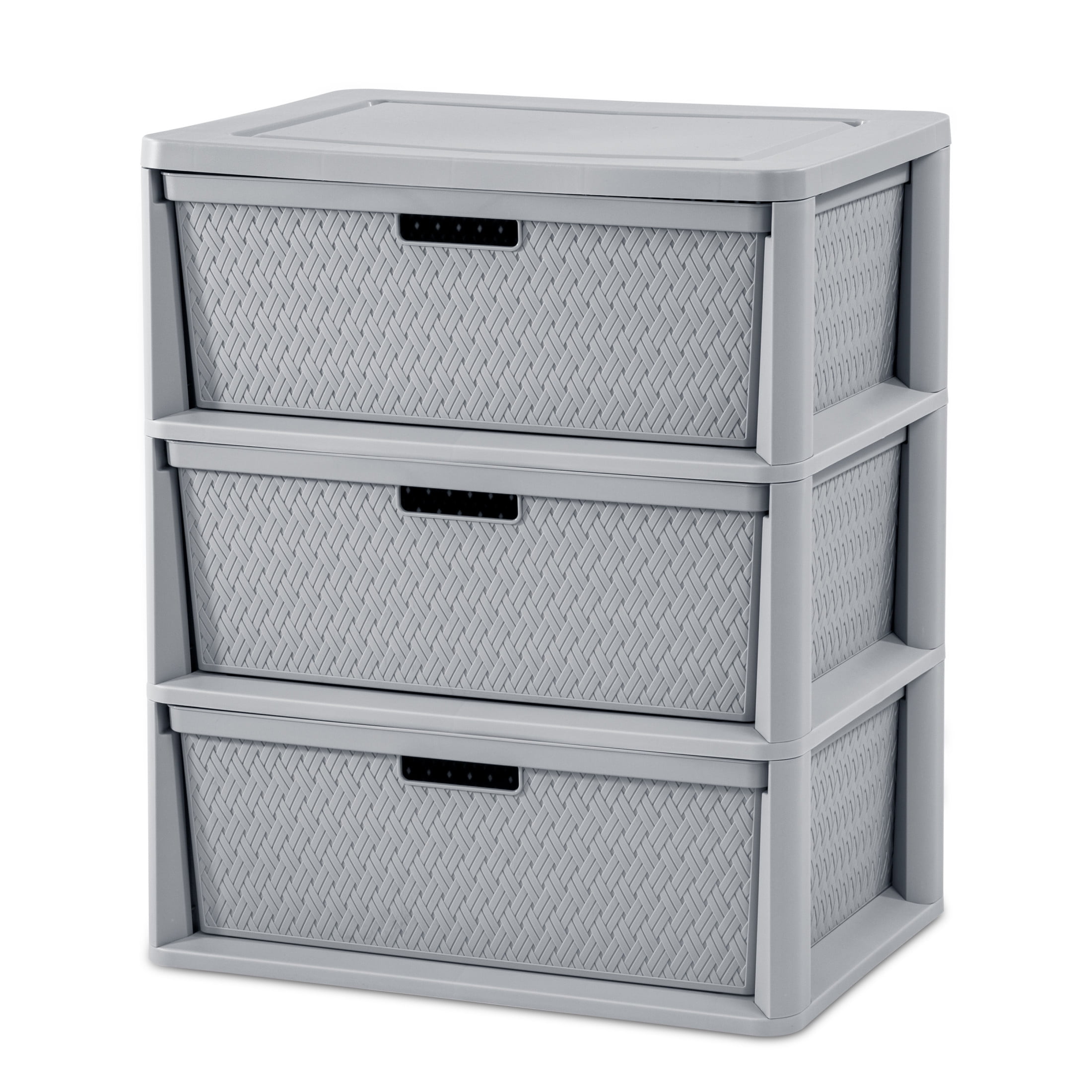 Sterilite Wide 3 Drawer Tower, Plastic Storage Organizer with Removable Bins (Gray, 15.6 in x 21 in x 25.3 in) ni9y1
