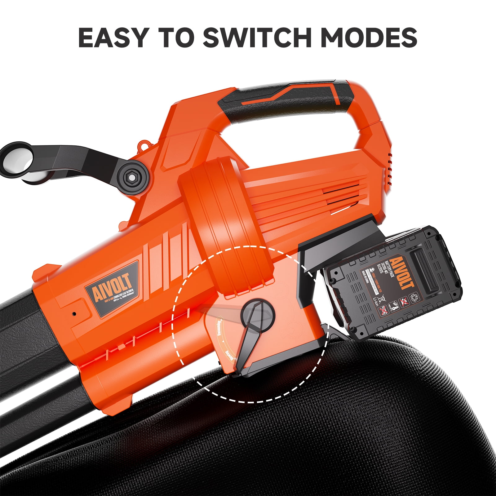 AIVOLT 3-in-1 Cordless Leaf Blower, Vacuum & Mulcher, 600 CFM 40V Brushless Motor (Includes 2 Batteries, 10.57 gal Collection Bag) bs912