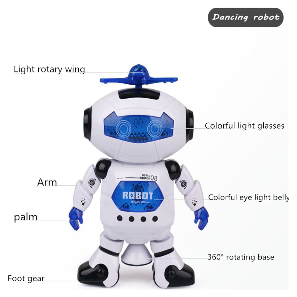 DAMMYTY Intelligent Electronic Robot Toy, Walking Dancing Singing Interactive Toy with 360 Degree Spinning and Flashing Lights (White, 8 in) ynvdk