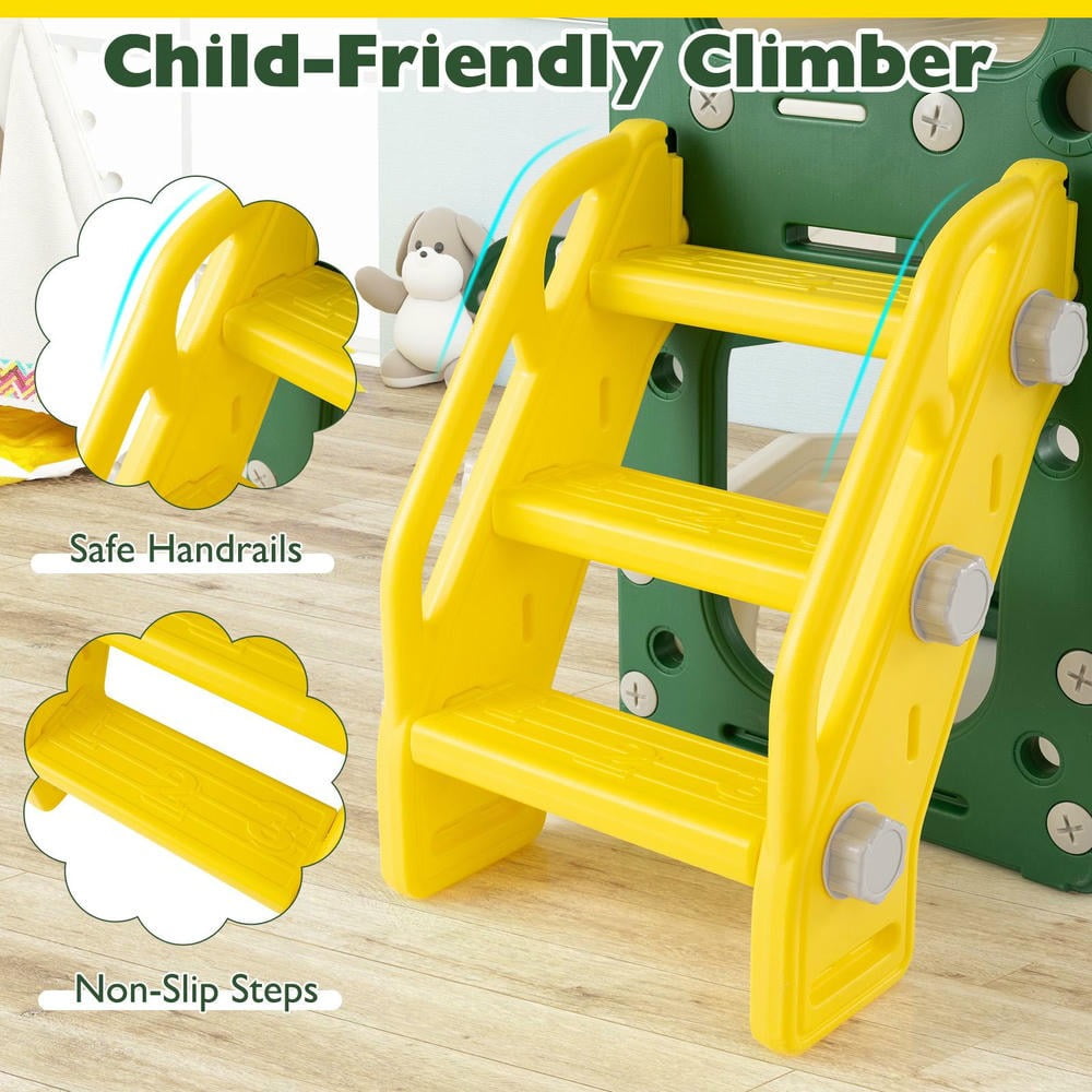 Barara King 10-in-1 Toddler Slide and Climber Playset, Indoor Activity Center for Kids (Yellow) iw5xx