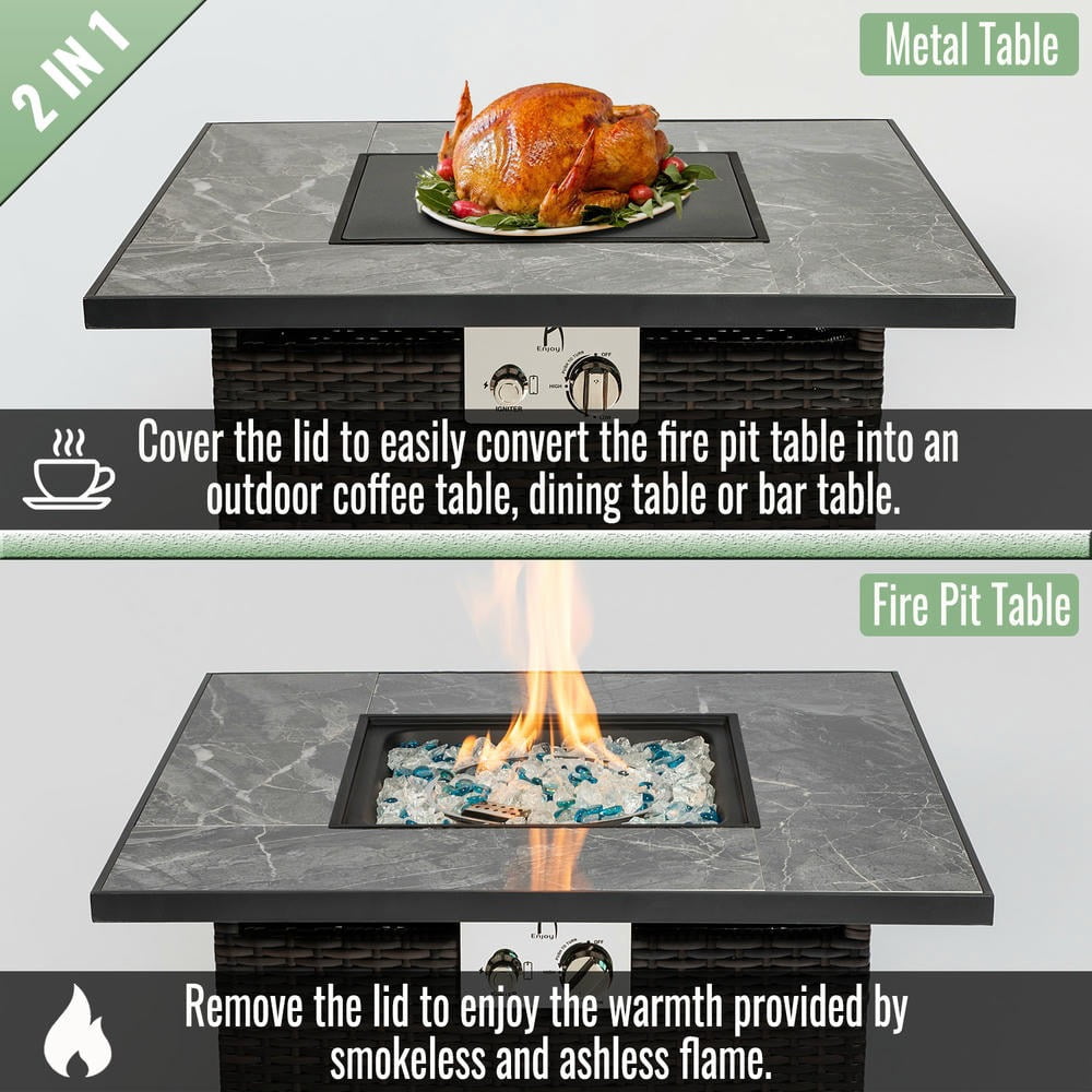 Barara King 30 in Propane Fire Pit Table with Wicker Base and 50000 BTU Heat Output (Brown, 30 in) aif4h