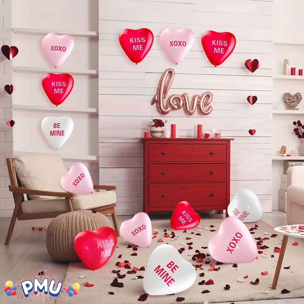 PMU Heart Shaped Latex Balloons with Confetti Dots Design for Romantic Events (White, 11 in, 12 Pack) jndvk