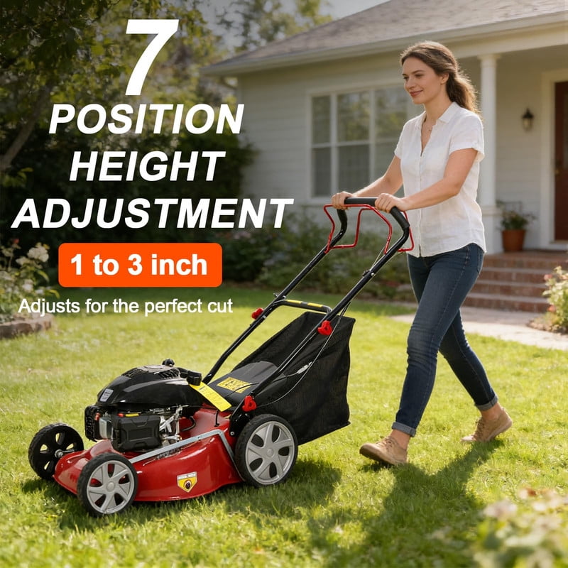 Momarys Self-Propelled Gas Lawn Mower, 141cc 4-Stroke Engine with 20 Inch Cutting Deck (Red, 13.2 gal) r41gx