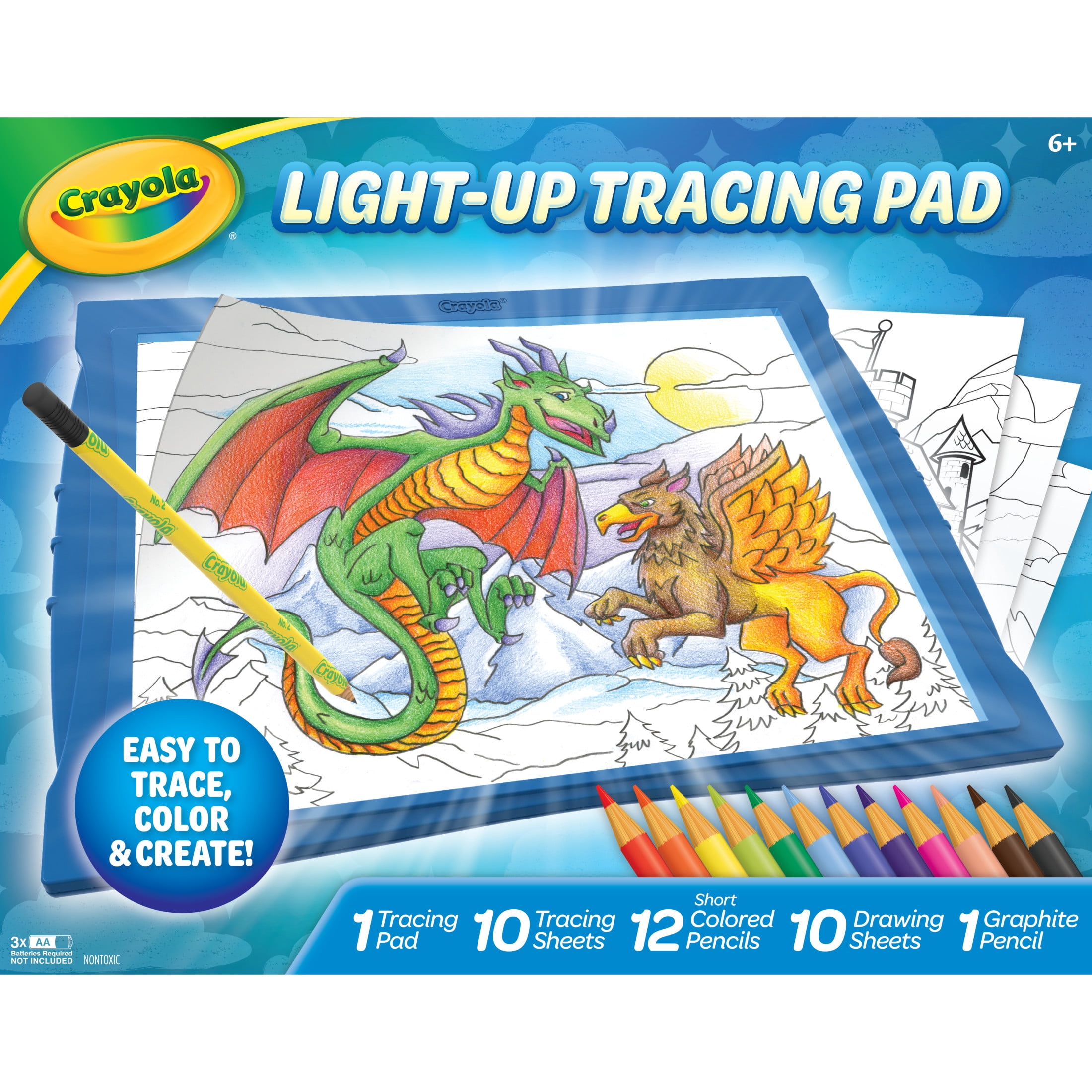 Crayola Light-Up Tracing Pad Drawing Tablet with Colored Pencils (Blue, 1 Set) gy3u6