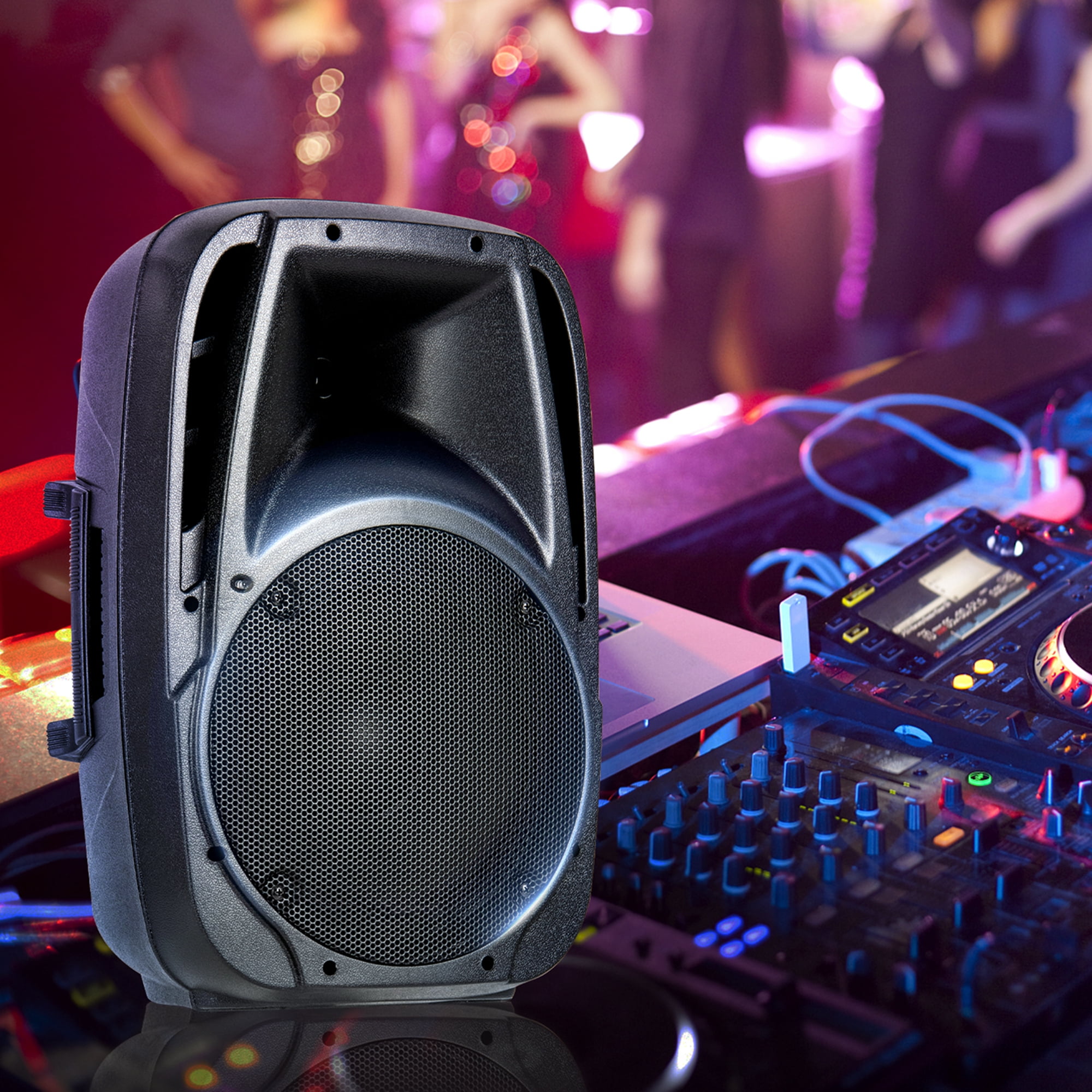 Costway Sonart Dual Portable Powered Loudspeaker System with Adjustable Tripod Stands (Black, 12 in x 10.5 in x 16.5 in) blunu