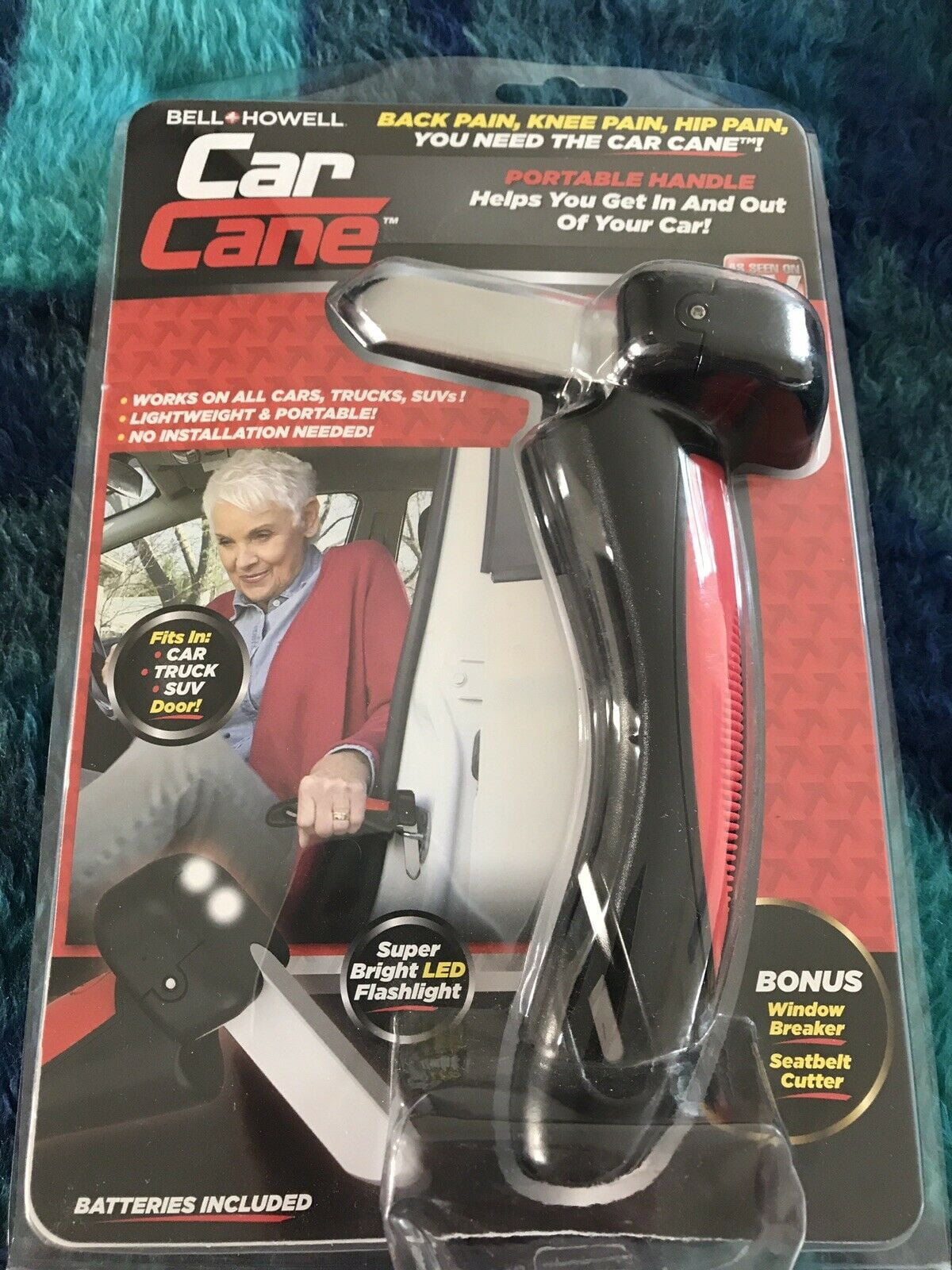 BodyHealt Car Assist Handle with LED Light and Seatbelt Cutter (Red, 1 Pack) 3428f