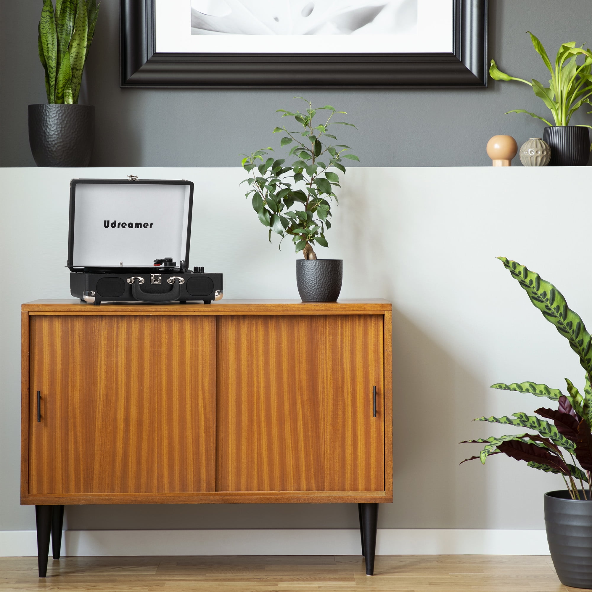 Udreamer Portable Suitcase Vinyl Record Player with Built-in Speakers (Black) 61avj