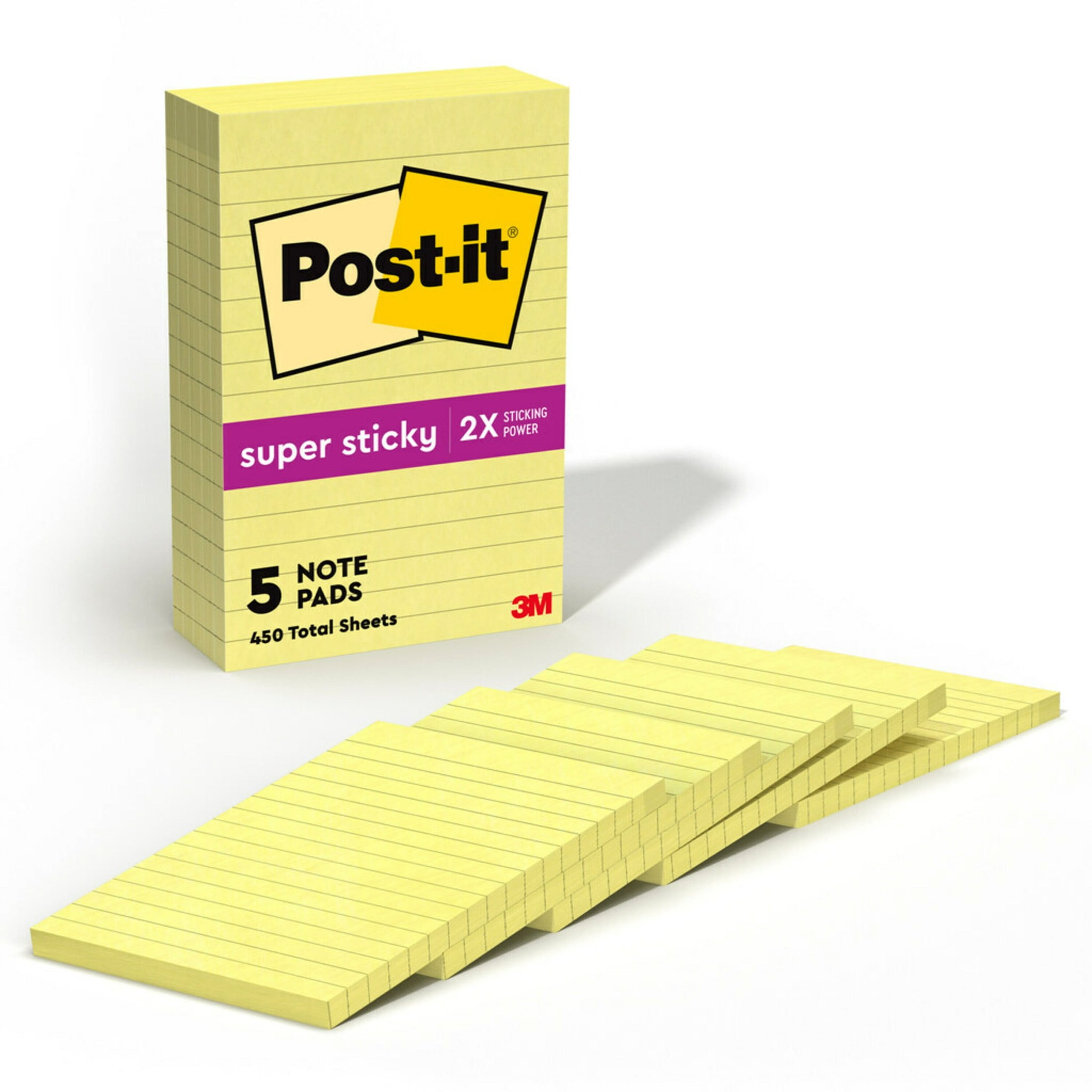 Post-it Super Sticky Lined Notes, Extra Adhesive Reminders for Office and School (Canary Yellow, 4 in x 6 in, 5 Pads) vmvhi