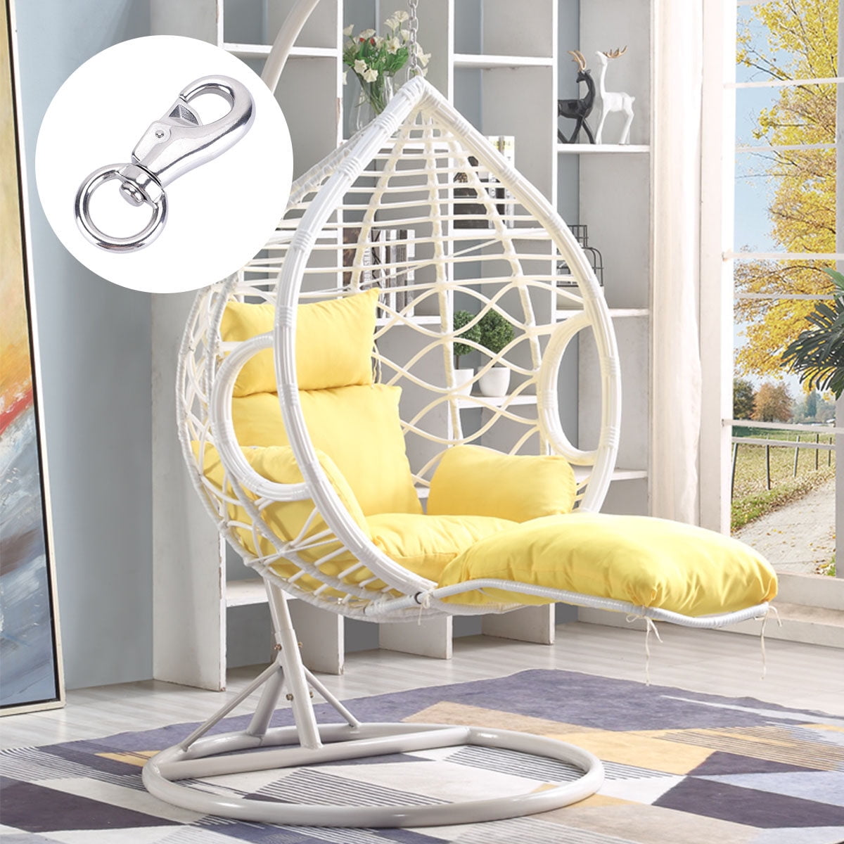 HOMOYOYO 360 Degree Swivel Hammock Hook Heavy Duty Metal Hanger for Patio Swing (Silver, 1 Pack) e16gq