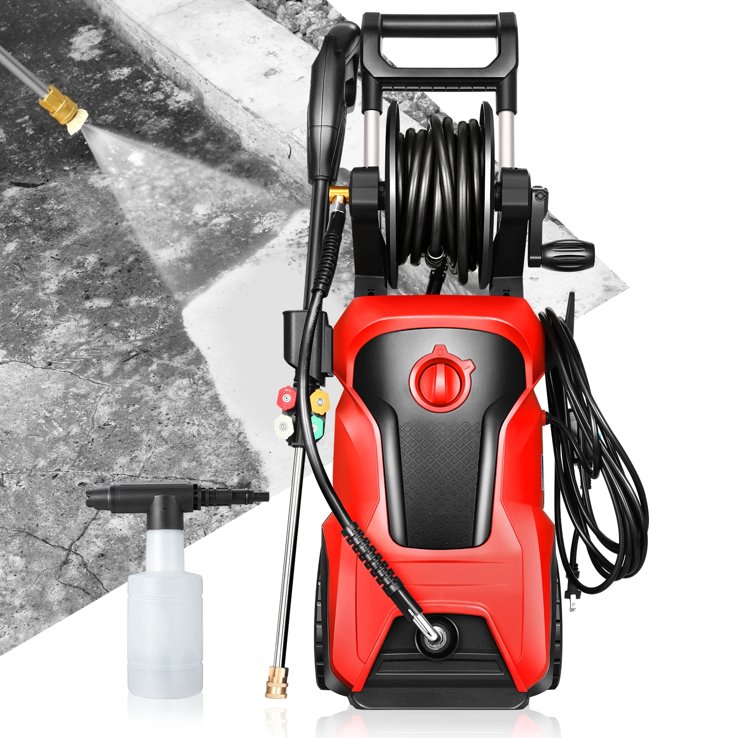 DNA Motoring 2176 PSI Electric Pressure Washer with Adjustable Nozzle and Detergent Dispenser (Red) z8kh8
