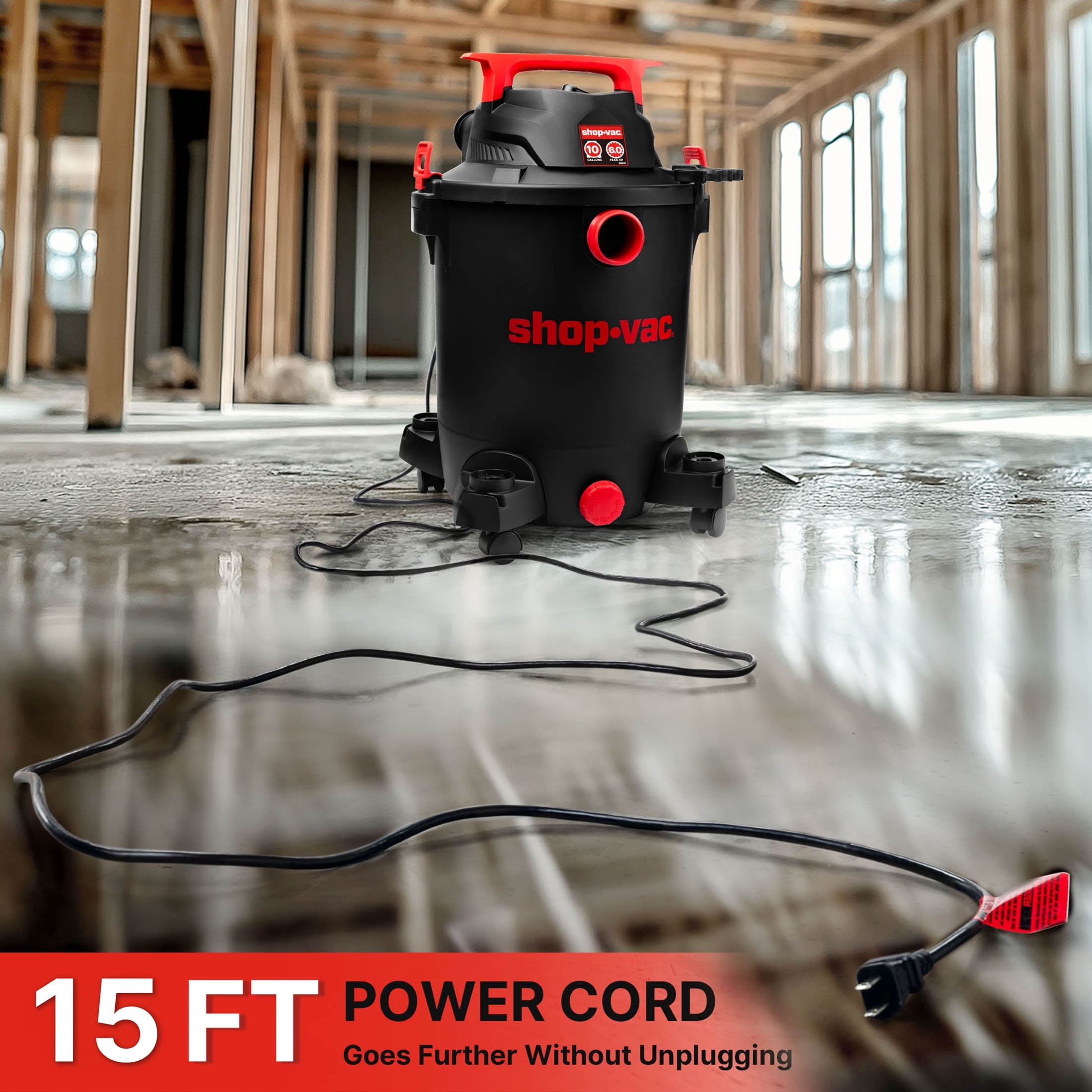 Shop-Vac Wet Dry Vacuum Cleaner with 10 Gallon Capacity and 6.0 Peak HP Motor (Black, 10 Gallon) hr5rp