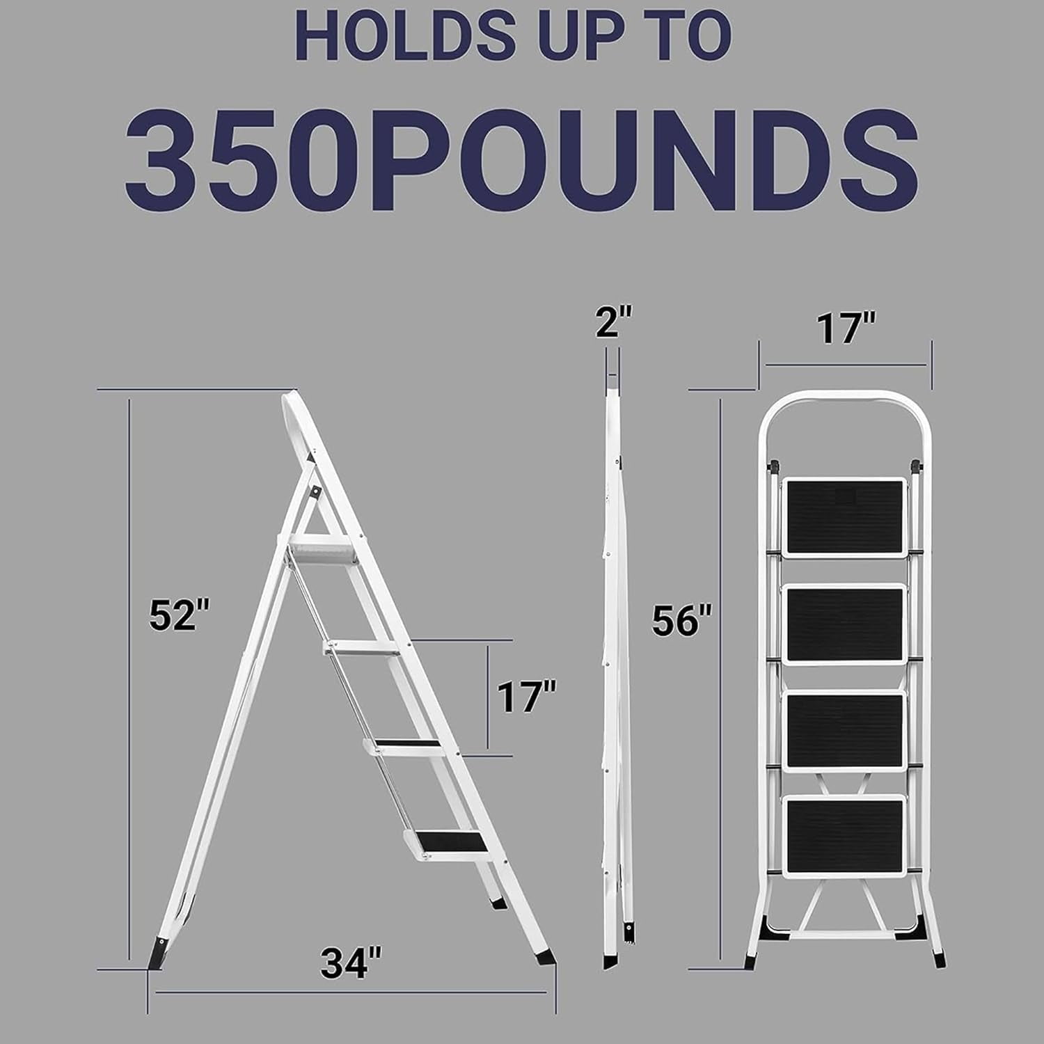 Upgo 4-Step Folding Ladder, Heavy-Duty Portable Step Stool with Anti-Slip Pedals and Safety Handrail (White, 330 lb Capacity) zf6re