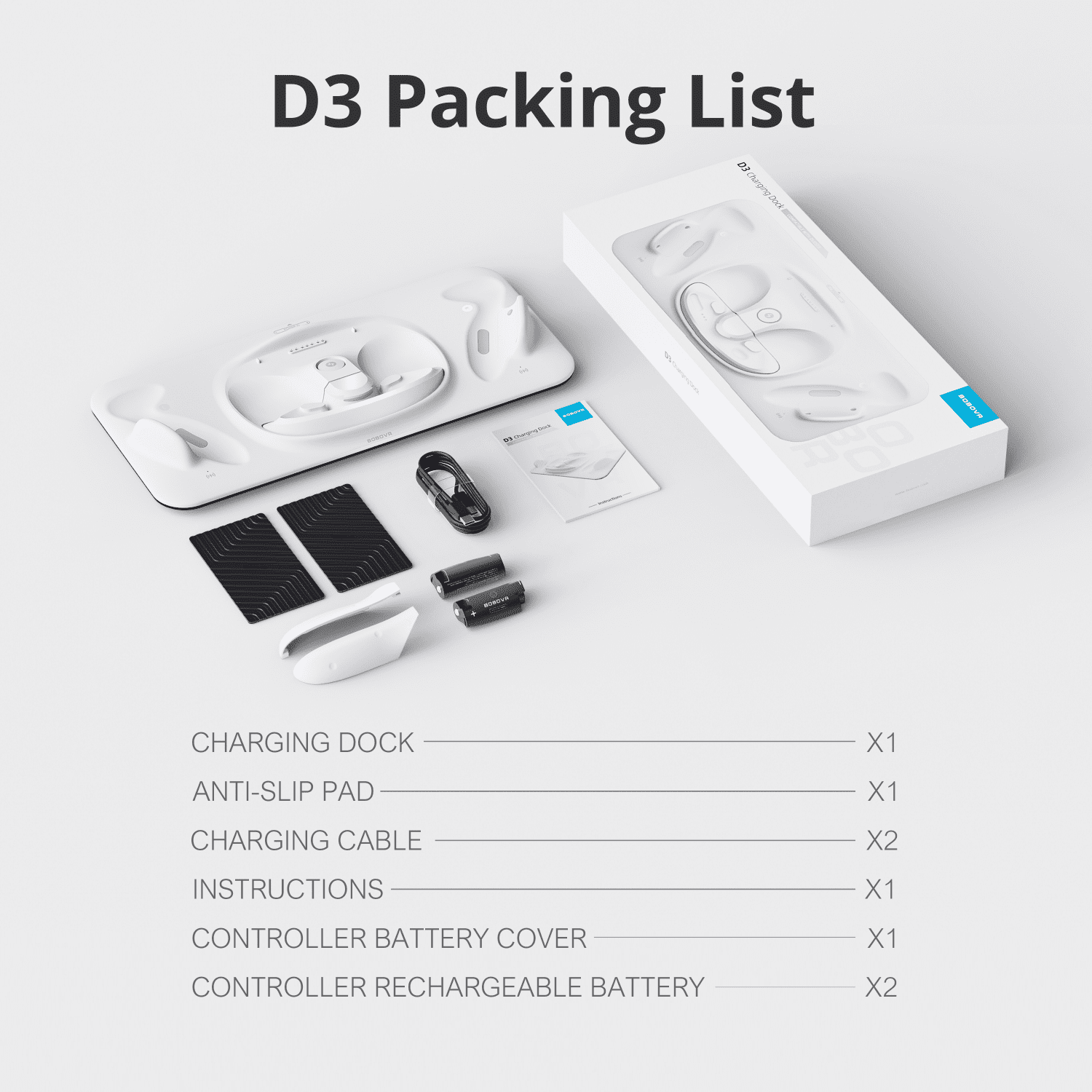 BOBOVR D3 Charging Dock All-in-One Power Station for Meta Quest 3 Headset Controllers and B100 Battery (White, 1 Unit) pghcc