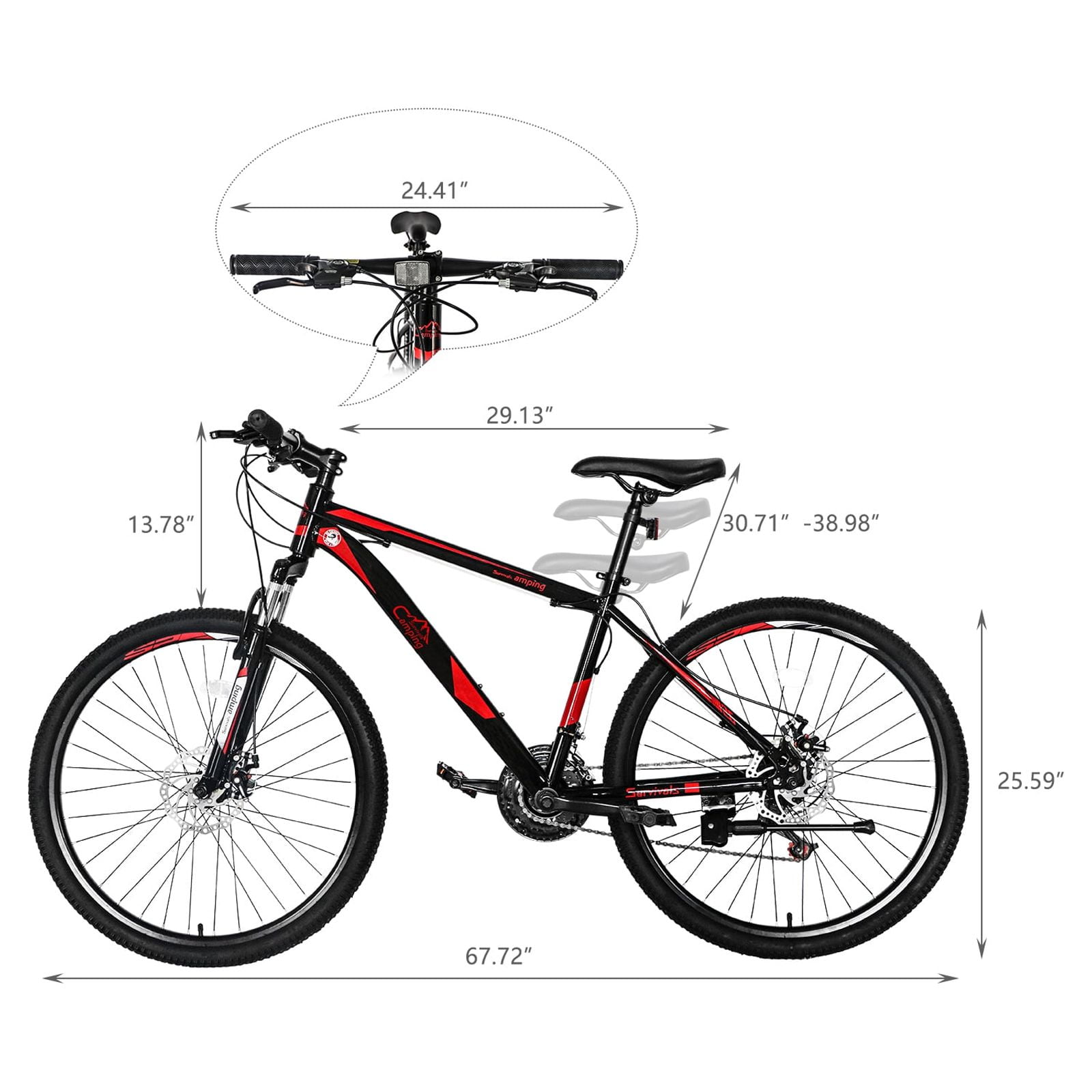 Winado 26-Inch Mountain Bike, 21-Speed Adult Trail Bicycle with Dual Disc Brakes (Black Red, 26 in) aemjx