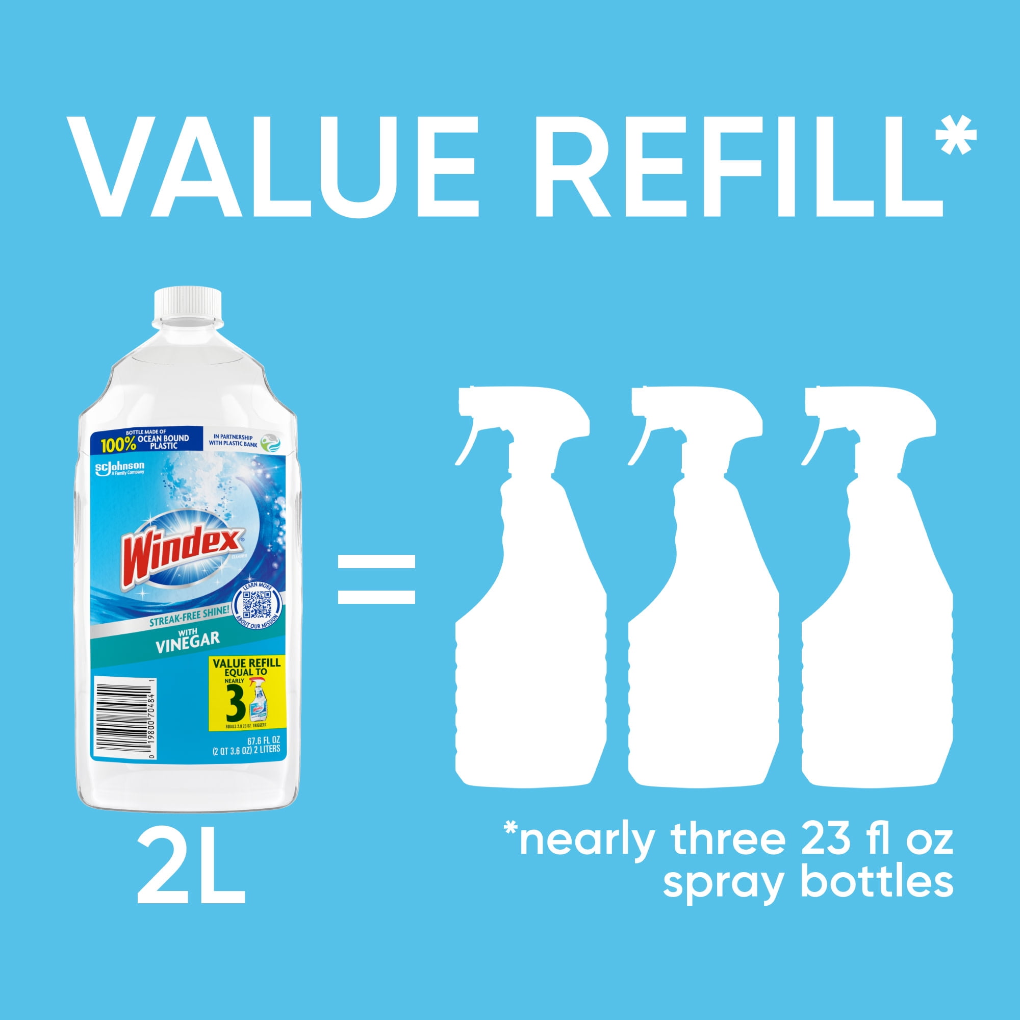 Windex Vinegar Glass and Window Cleaner, Streak-Free Shine, Refill (67.6 fl oz) s6fdt