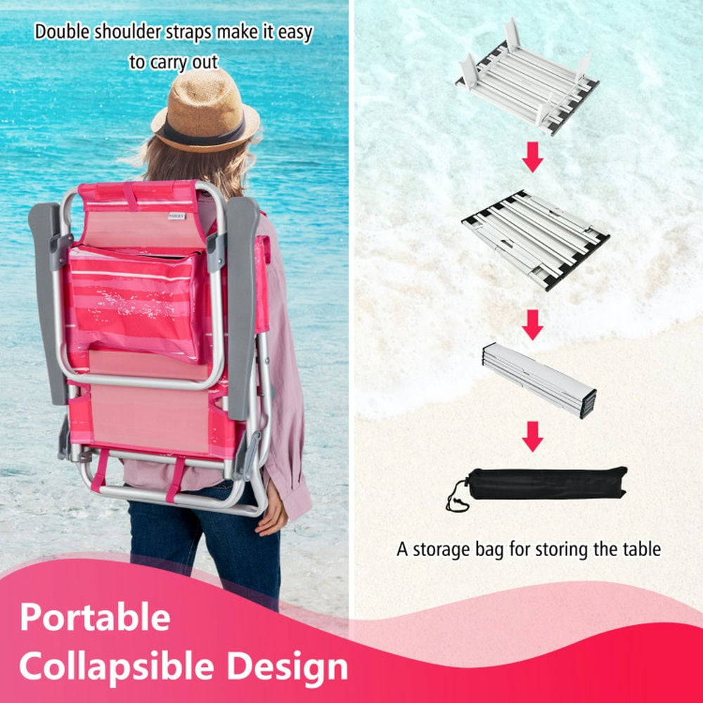Spaco 5-Position Outdoor Folding Backpack Beach Chair Set (Hot Pink, 2 Pack) bvhha