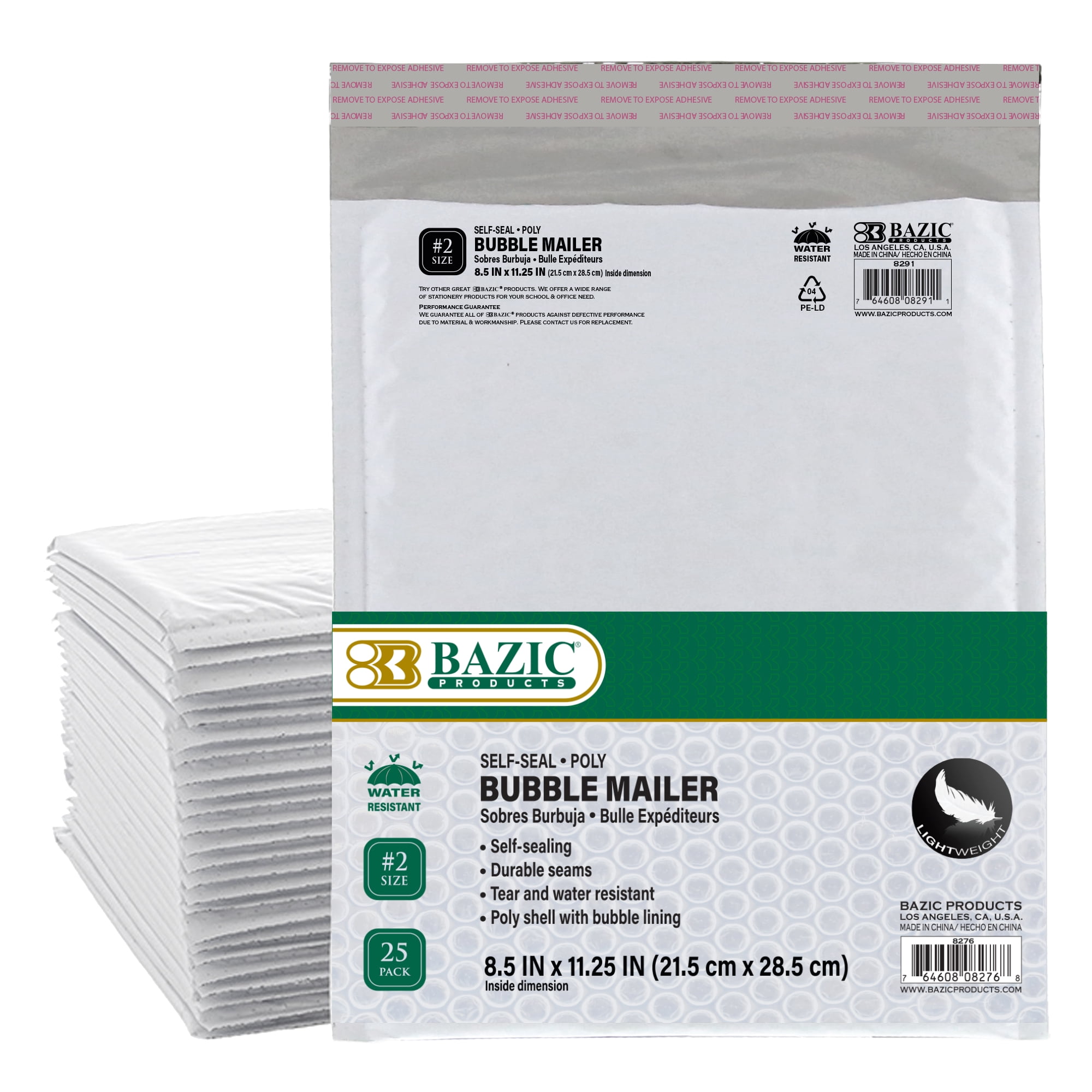 BAZIC Poly Bubble Mailers Padded Shipping Envelopes (White, 8.5 in x 11.25 in, 25-Count) 8bt15