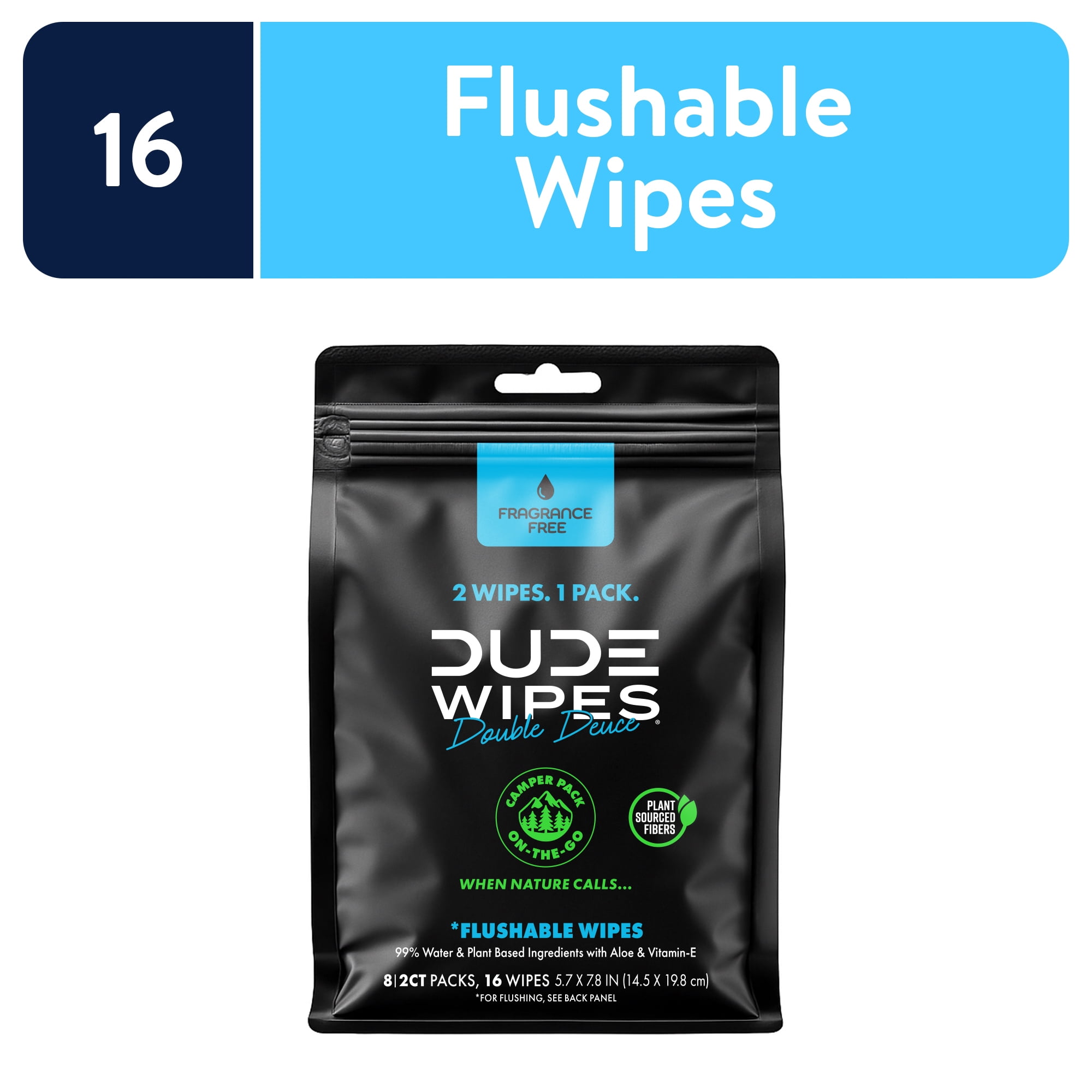 DUDE Wipes Double Deuce Flushable Wipes, Unscented, Travel Size (16 Count) 4rnmx