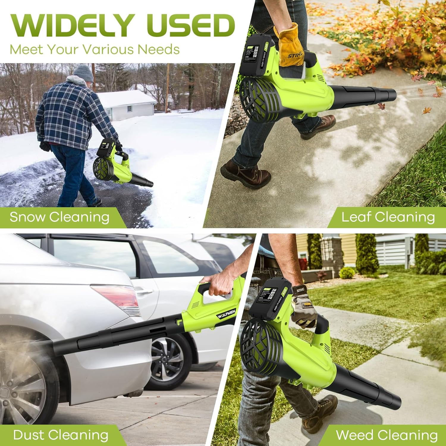Darkiron Cordless Leaf Blower, 20V Electric Power Sweeper with 2 Batteries & Charger, 450 CFM High-Velocity Airflow, Lightweight Design (Green, 2-Pack Battery) 8ip1p