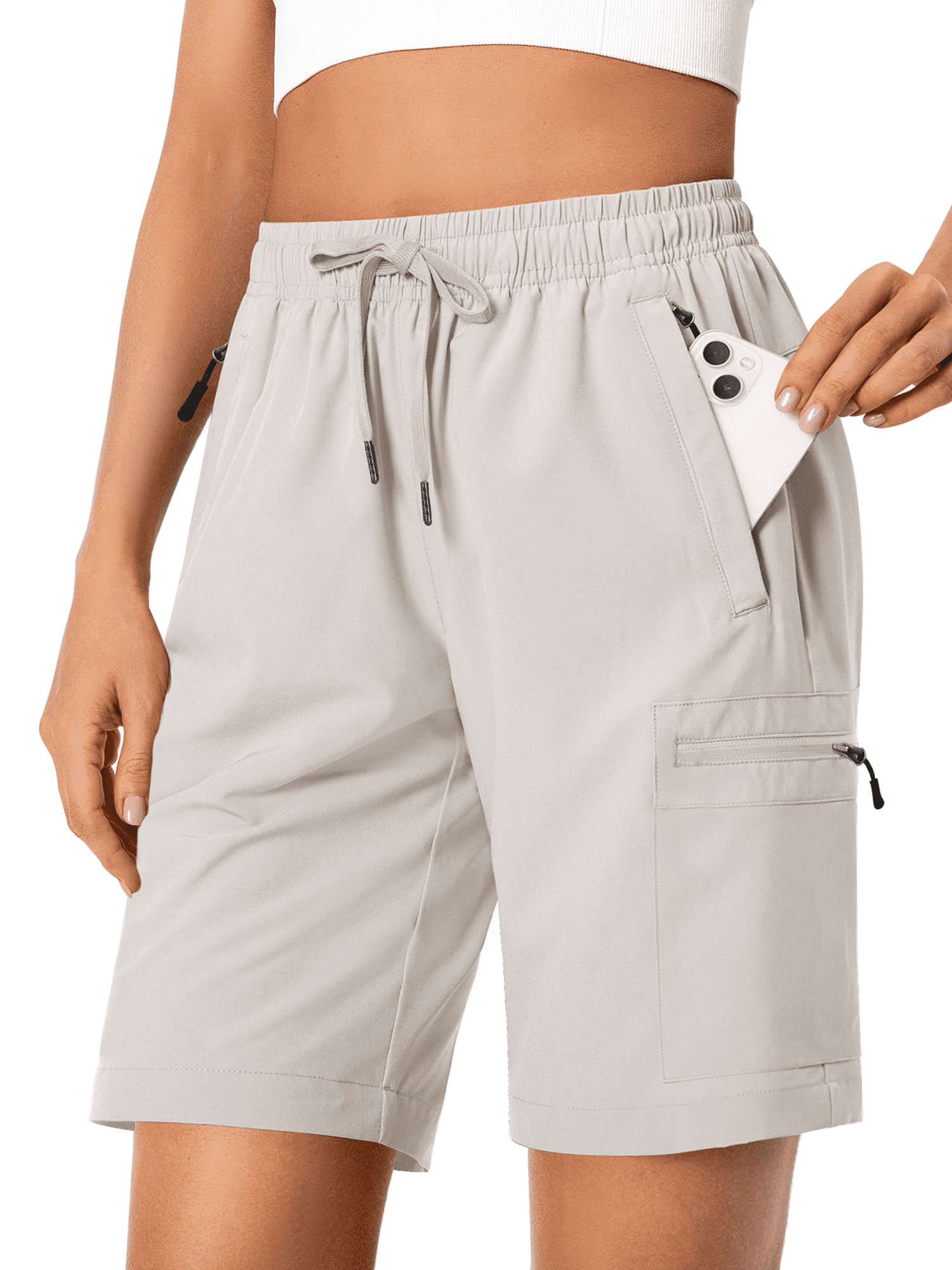 Rosvigor Womens Hiking Cargo Shorts Quick Dry Athletic Shorts with Pockets (Beige, Medium) kxh4x