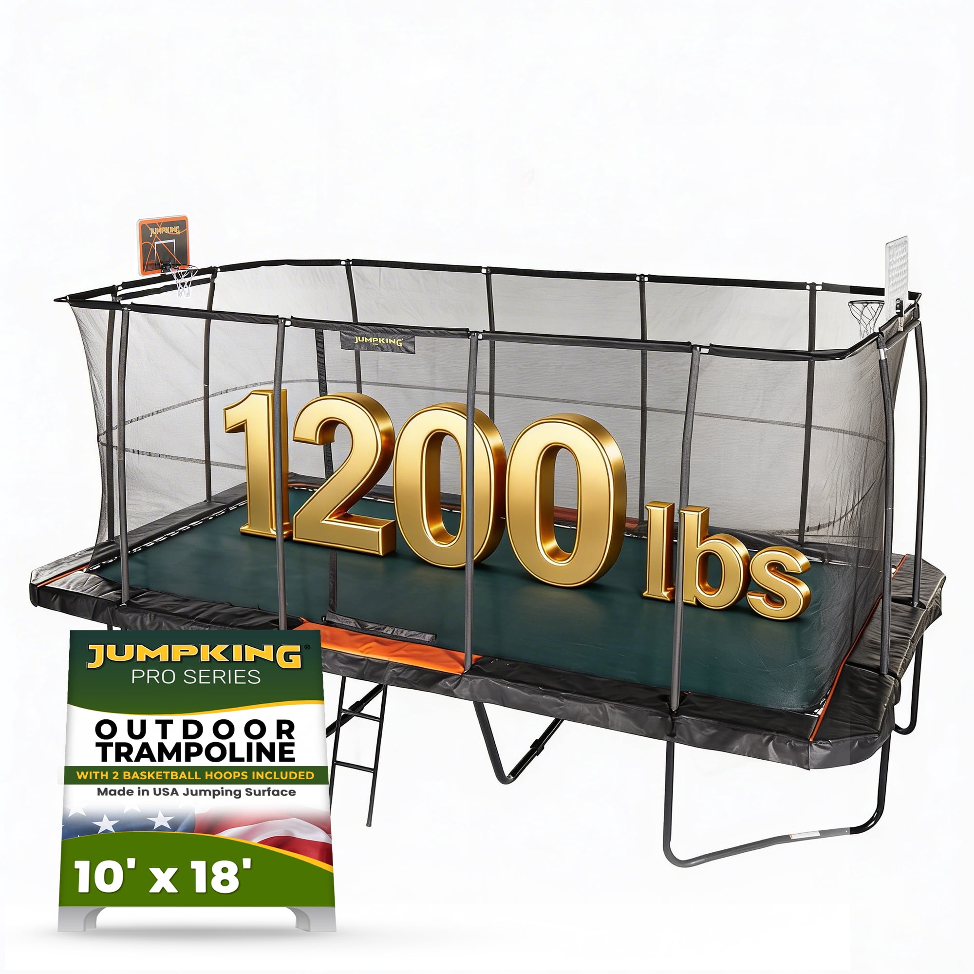 JumpKing 10 ft x 18 ft Rectangular Trampoline with 2 Basketball Hoops and Ladder (Black, 10 ft x 18 ft) cjfhf