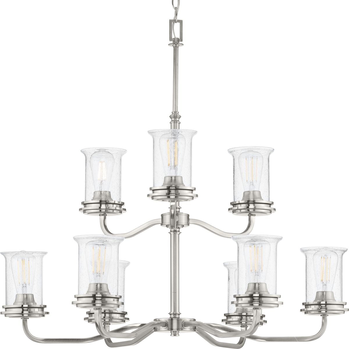 Progress Lighting Winslett Nine-Light Coastal Chandelier with Brushed Nickel and Clear Seeded Glass (28 in) xu50h