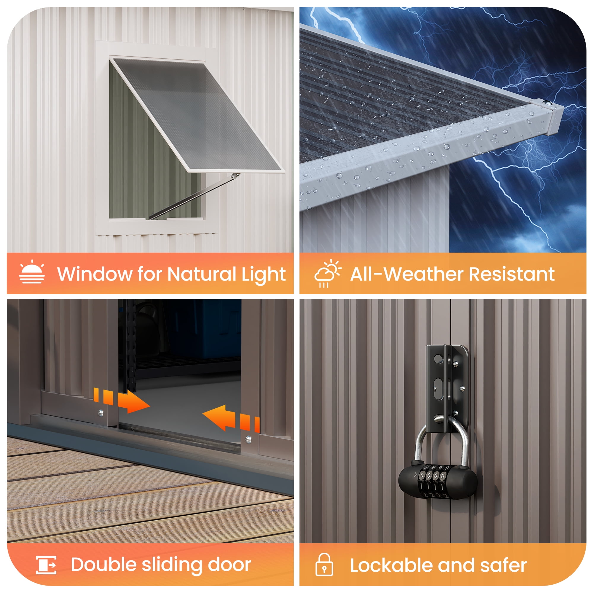 NICWIN Outdoor Steel Storage Shed, Weather-Resistant Metal Tool Shed with Windows and Air Vents (Creamy White, 6 ft x 8 ft) v9y35