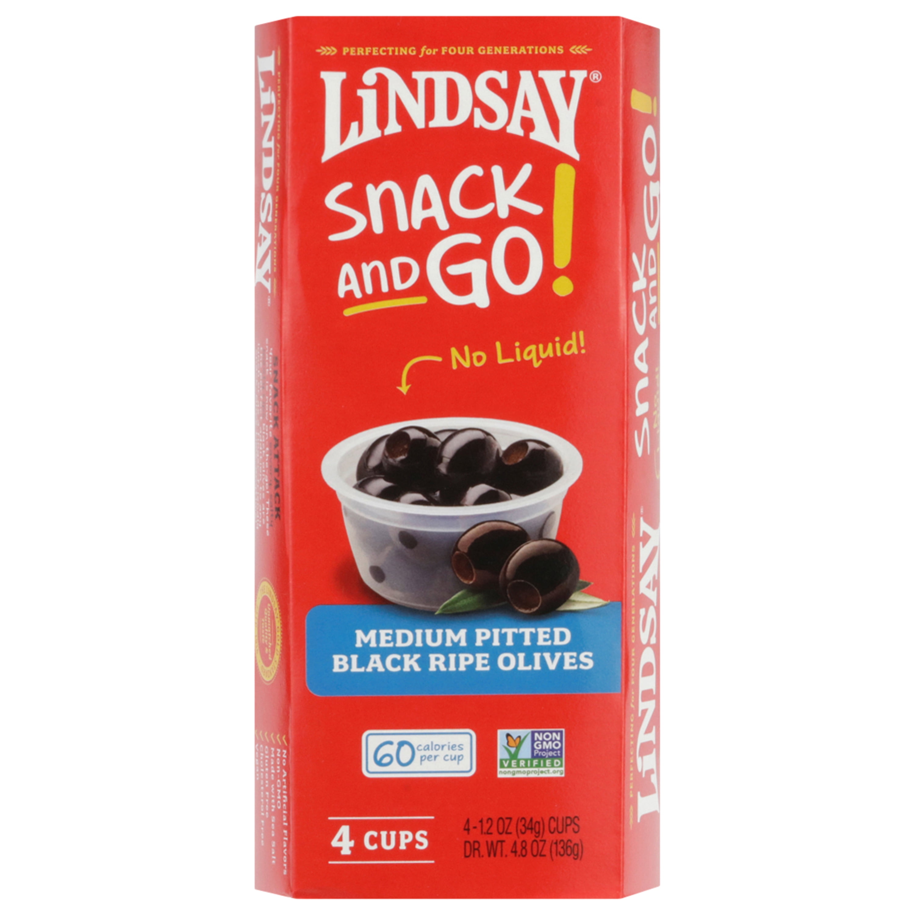 Lindsay Medium Pitted Black Ripe Olives (Black, 4 Pack, 1.2 oz per cup) 8meom