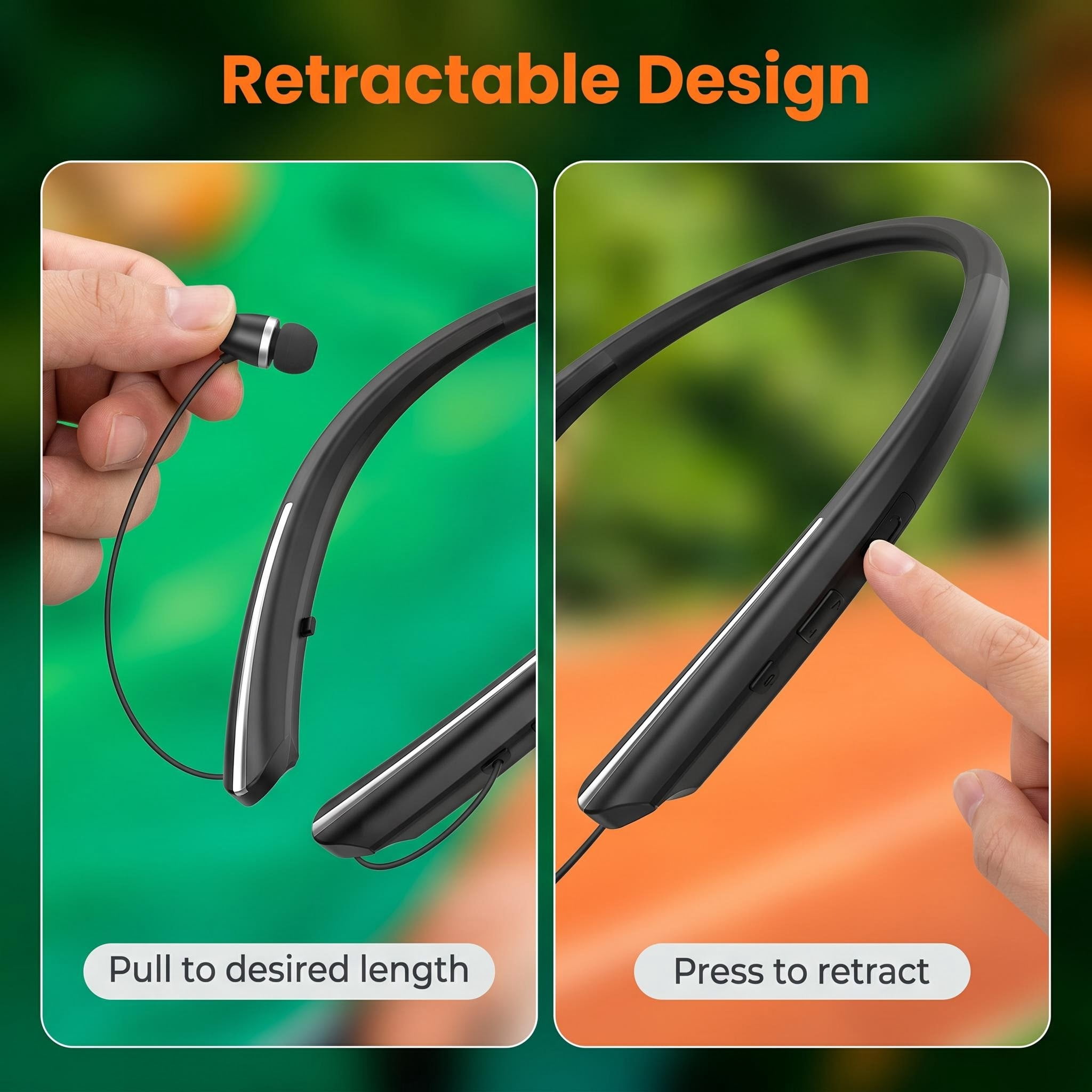 Leebein Neckband Bluetooth Headphones, Wireless Retractable Earphones with Noise Cancelling Microphone (Black, 1 Pack) lb6hr