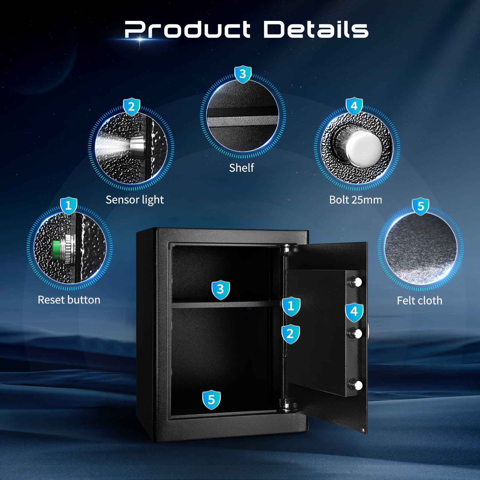 SRWTRCHRY Fire and Water Resistant Security Safe with Digital Keypad and Alarm System (Black, 2.0 cu. ft.) 72ban