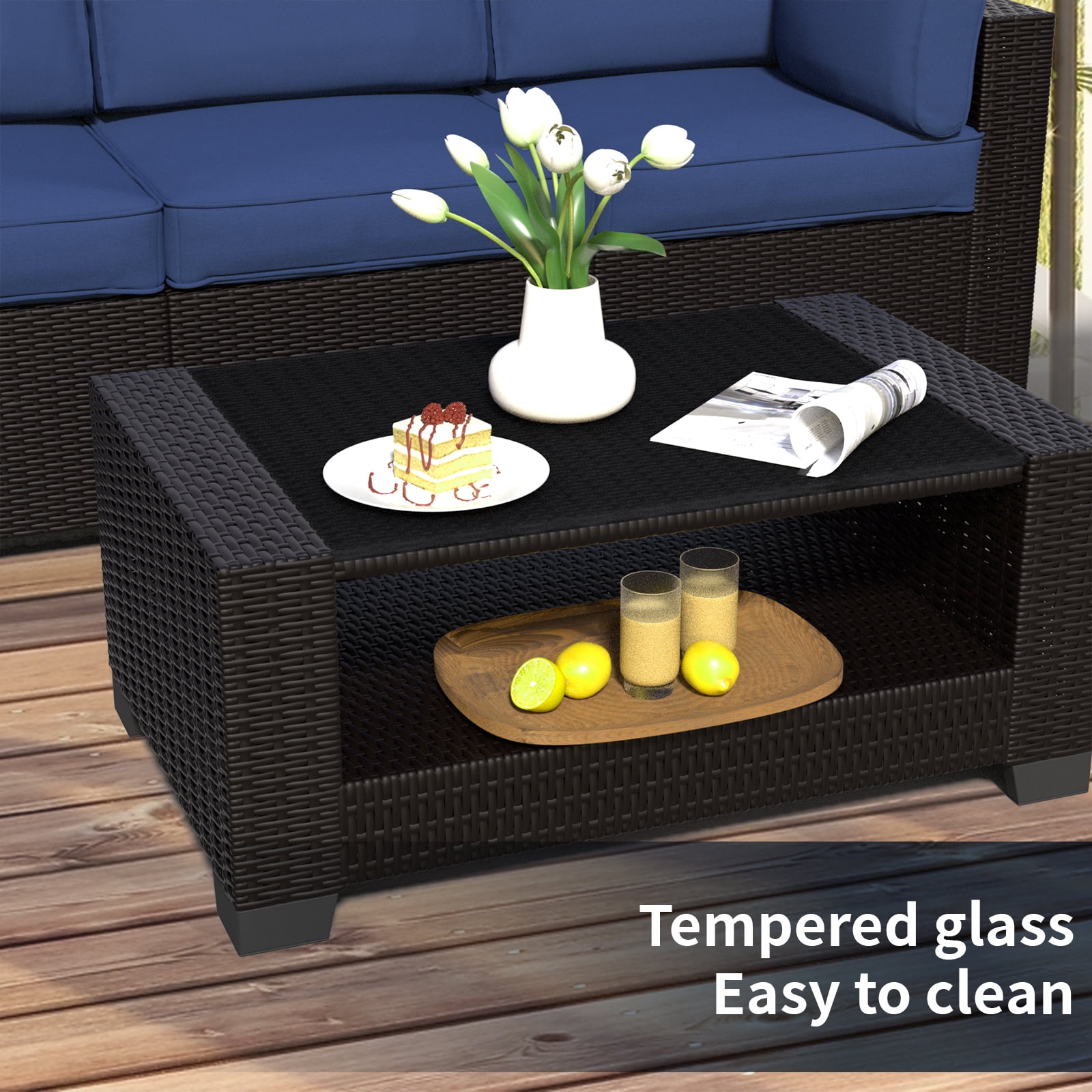 SHGJ&SOFT 7 Piece Patio Furniture Set, Wicker Outdoor Sectional Sofa with Tempered Glass Table (Black, 7 Piece Set) ej0jw