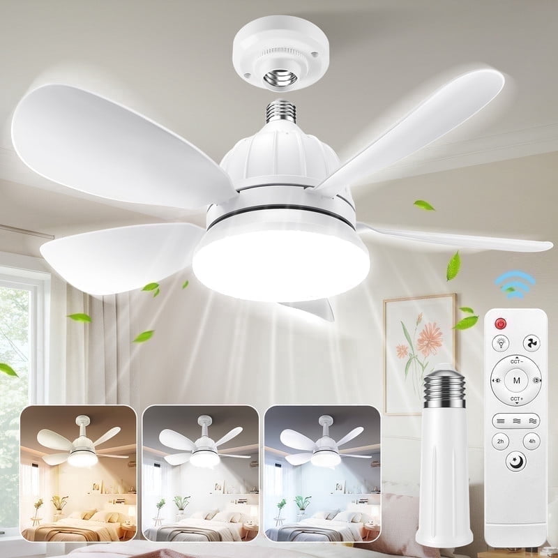 IJIL Ceiling Fan with Light, 18 in LED Socket Fan with Remote Control, Dimmable Indoor Lighting for Bedroom and Living Room (White, 18 in) ndv2l