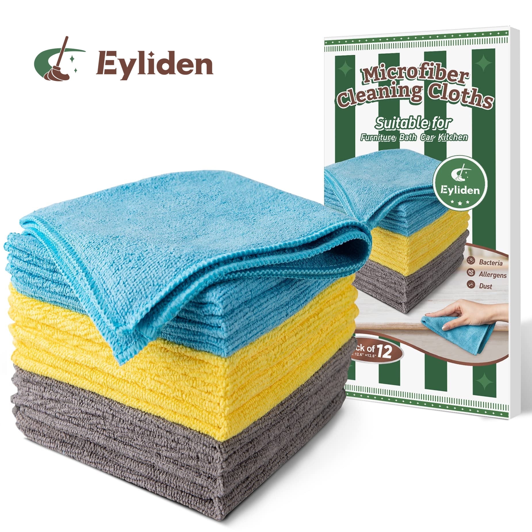 Eyliden Microfiber Cleaning Cloths for Kitchen and Car, Non-Linting and Washable (Multi-Color, 10 Pack, 12.6 in x 12.6 in) lruip
