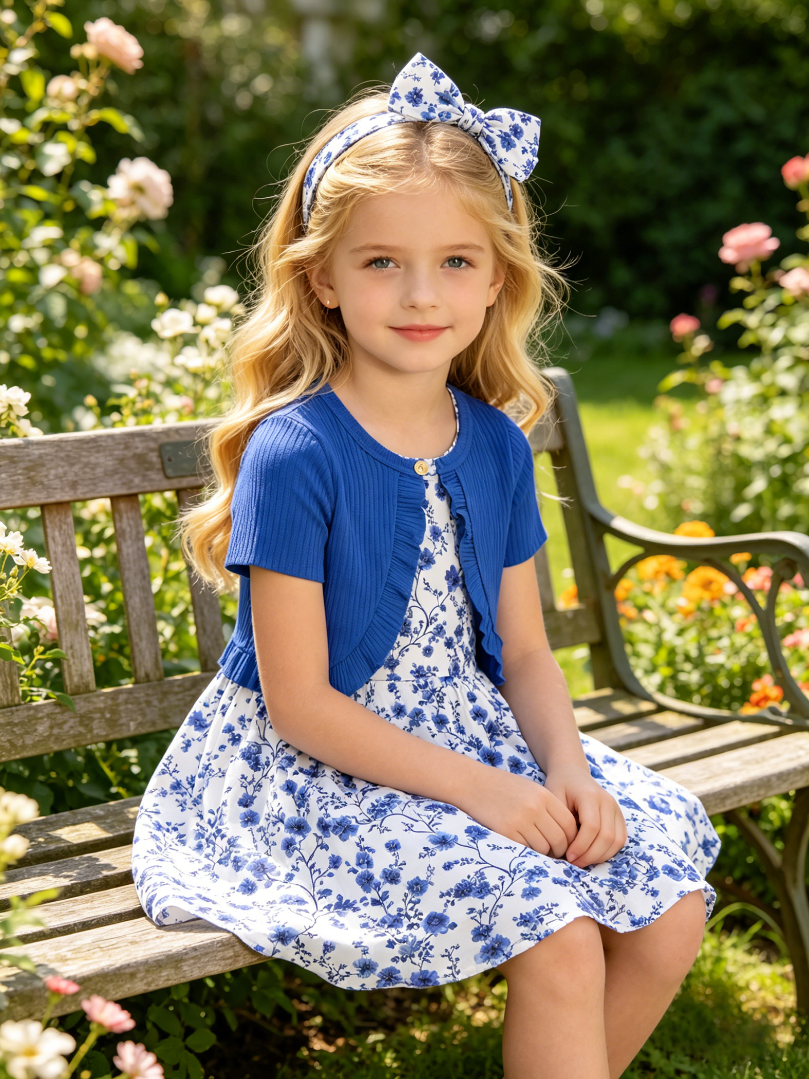 Lanbubble Girls Sleeveless Summer Dress and Cardigan Set (Blue, 7-8 Years) empaf - Image 8