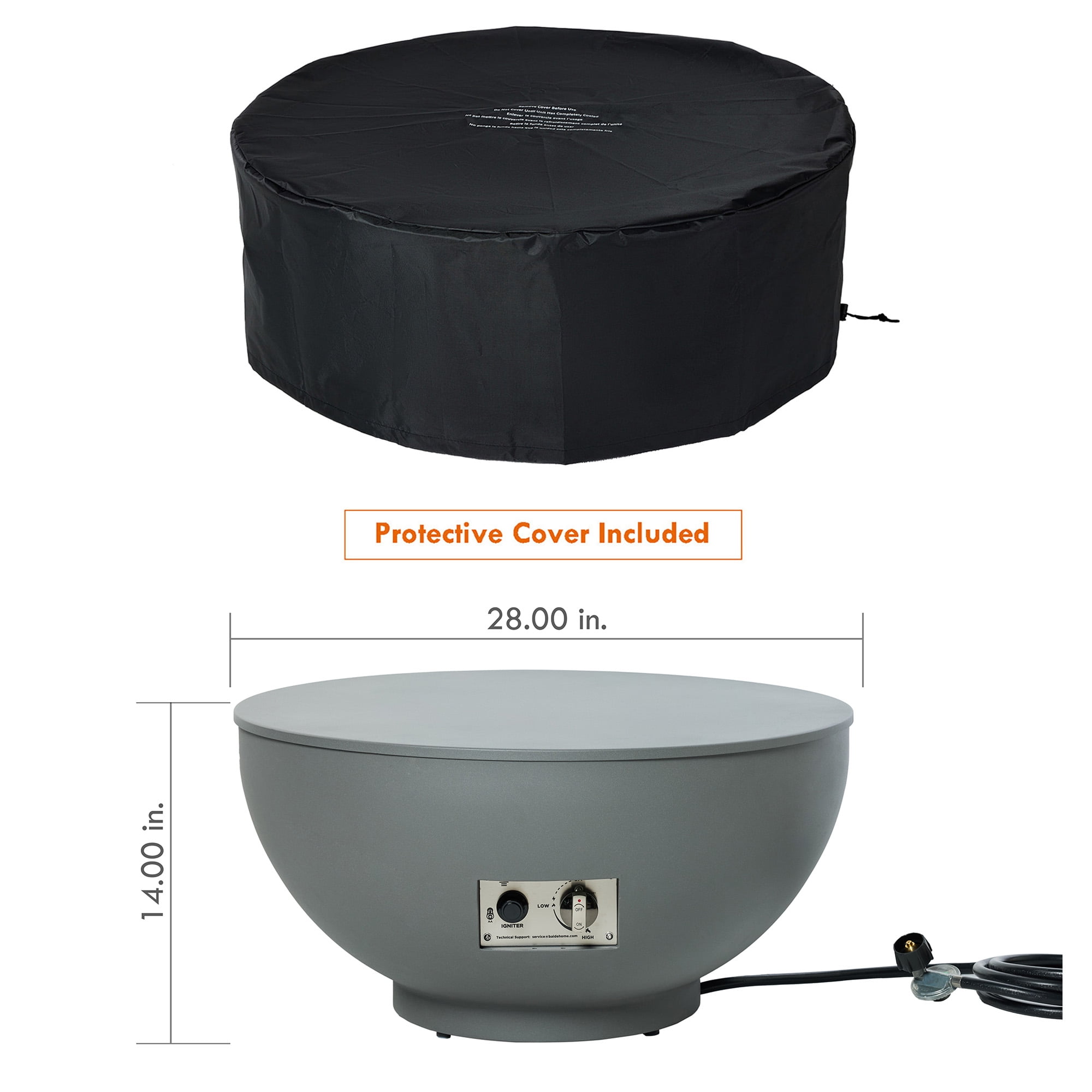 BAIDE HOME 28-inch Propane Fire Pit Table, Outdoor Gas Fire Bowl with Lid and Cover (Grey, 28 in) 0a0ja