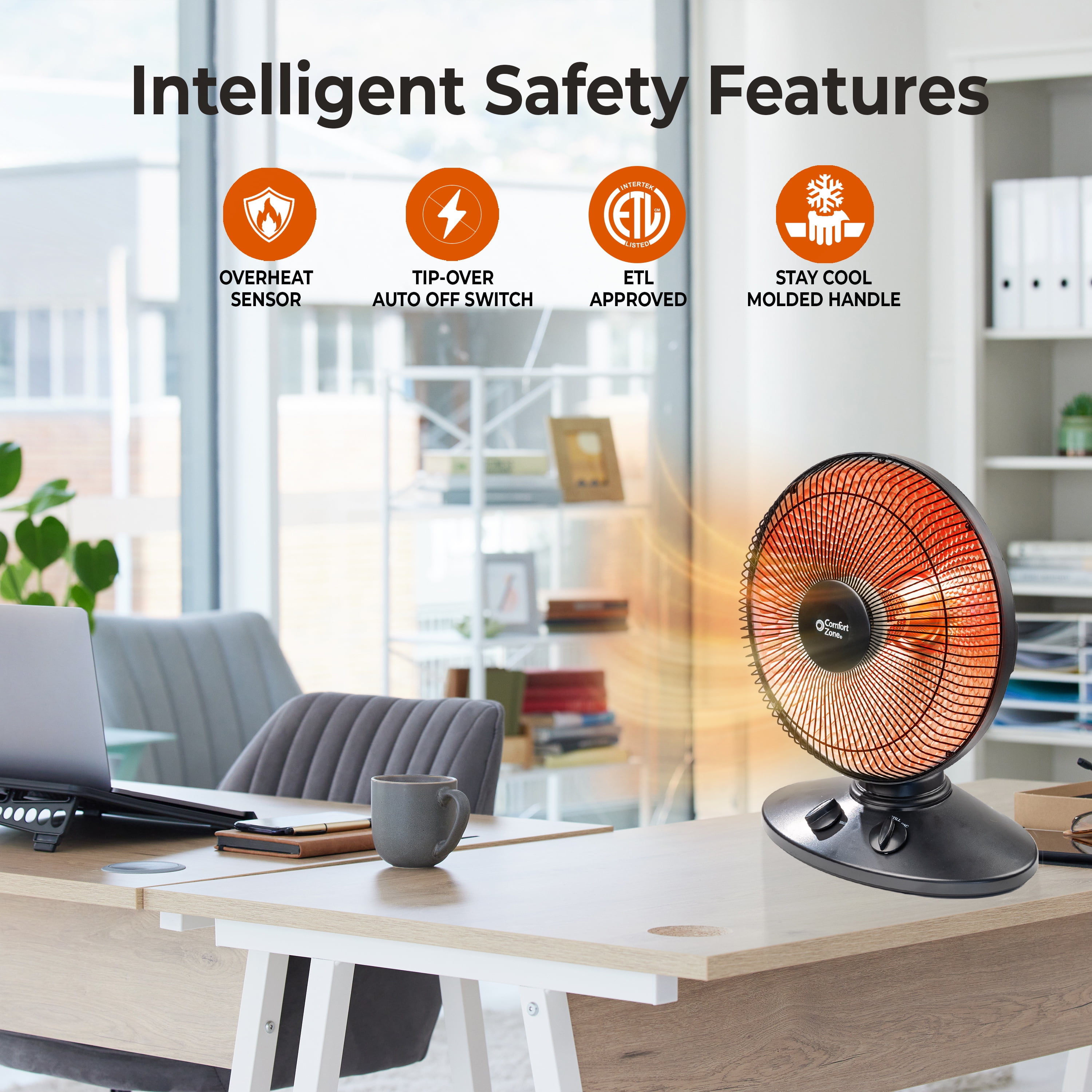 Comfort Zone Parabolic Oscillating Dish Space Heater (Black, 19 in Height) fgpmx