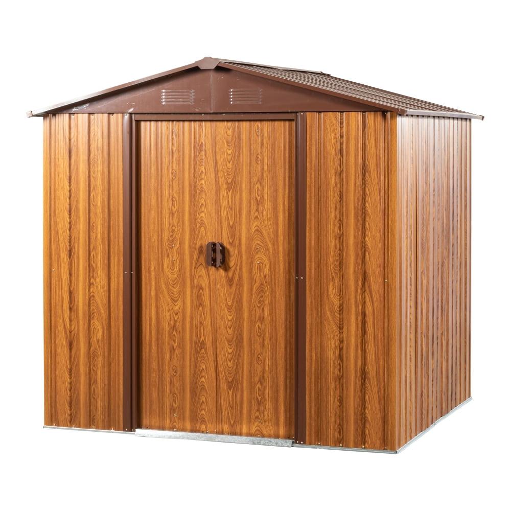 Generic Metal Storage Shed Heavy-Duty Galvanized Steel Outdoor Garden Tool House (Brown, 6 ft x 6 ft) 4s7u2