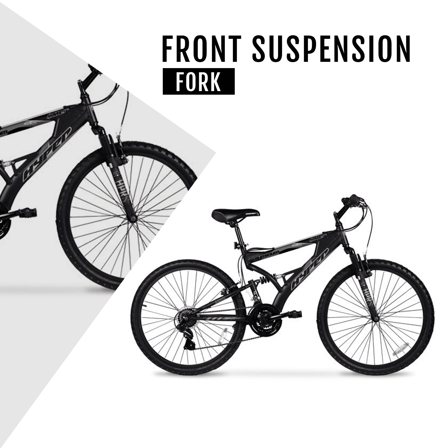 Hyper Bicycles Havoc Mountain Bike, Dual Suspension, 21-Speed, (Black, 26 in) bx6m3