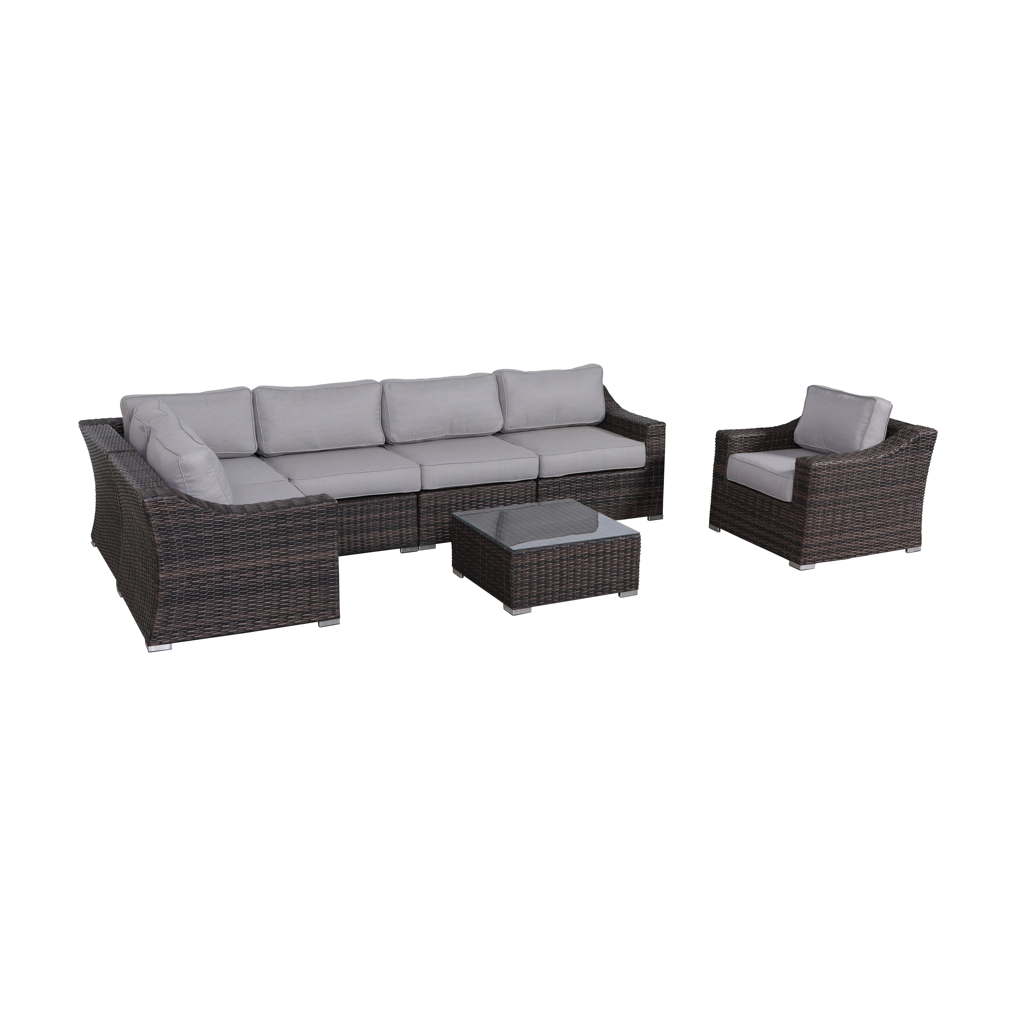 Living Source International Wicker Rattan 5-Person Outdoor Seating Group with Cushions (Espresso, 5-Piece Set) zbh72
