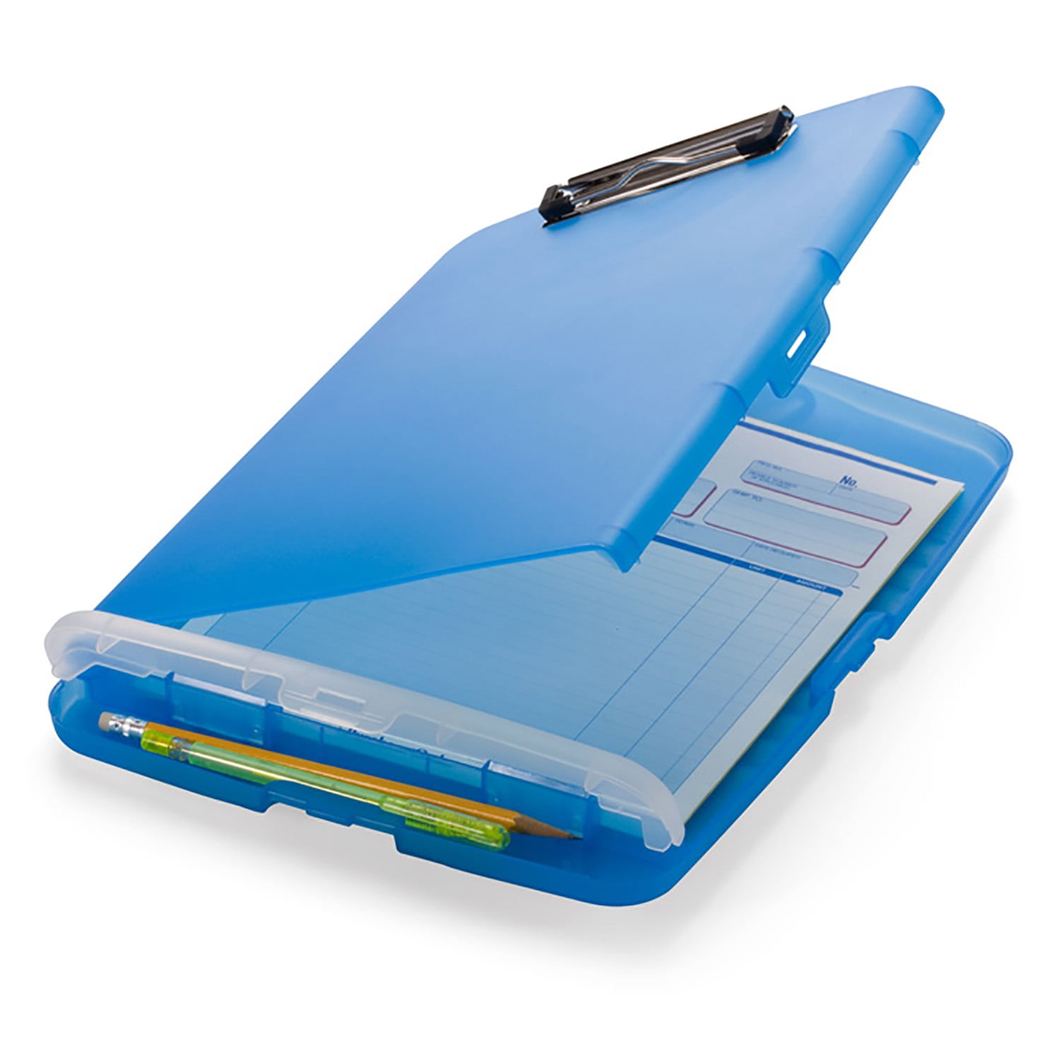 Officemate Slim Clipboard Storage Box with Low Profile Clip and Internal Compartment (Blue, 14.5 in x 10 in x 1.25 in) rx4st