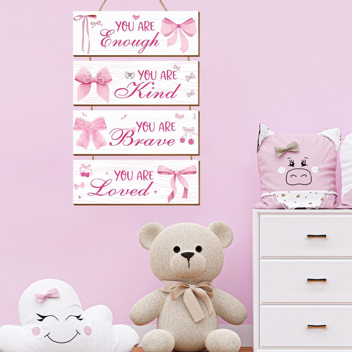 Xiyadun Positive Affirmations Wall Art Decor, Inspirational Pink Room Decor for Teen Girls (Pink, 4 Pcs) xryaq