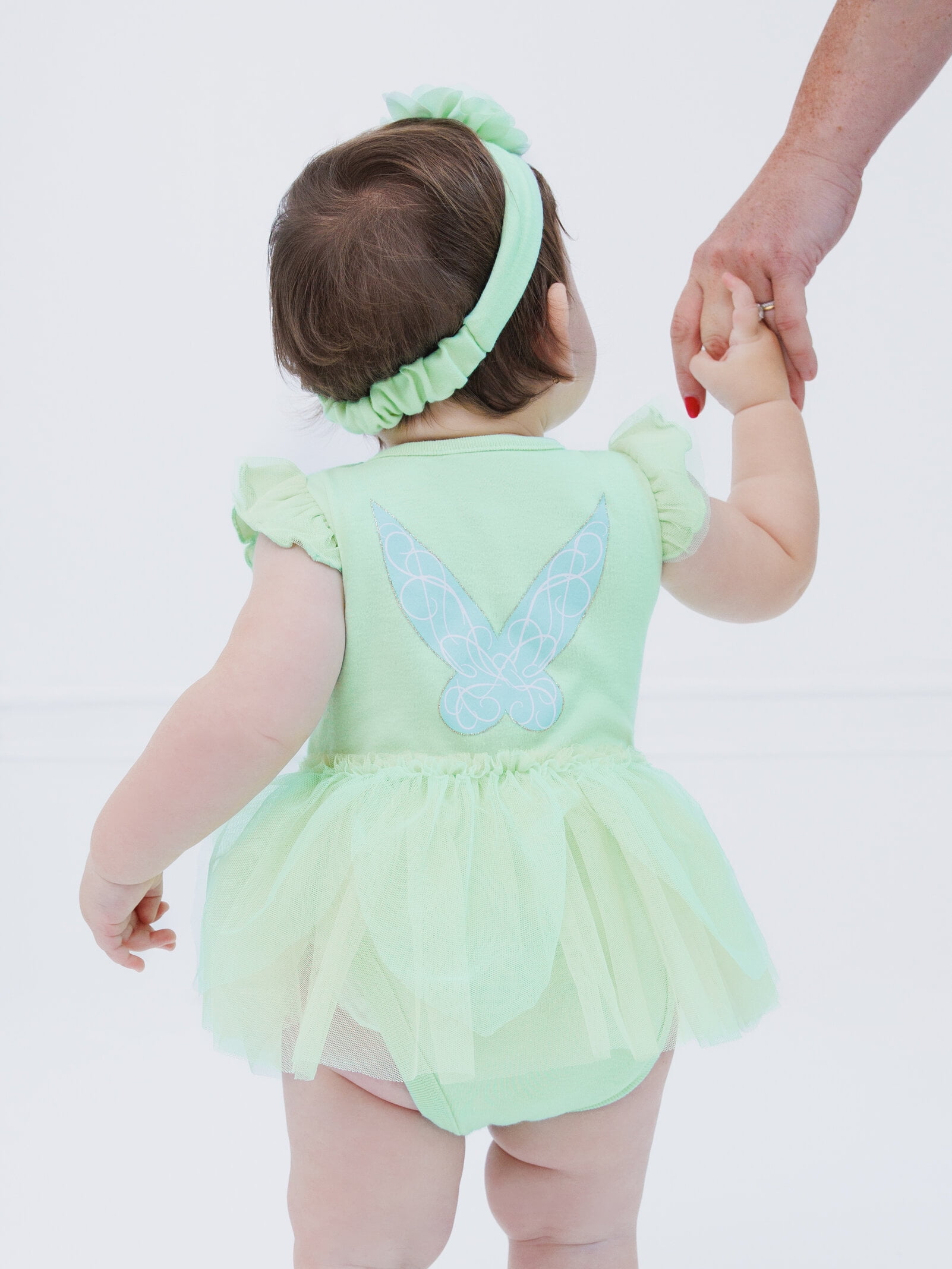 Disney Tinker Bell Cosplay Bodysuit with Skirt Overlay and Headband Outfit Set (Green, 0-24 Months) j1h2f
