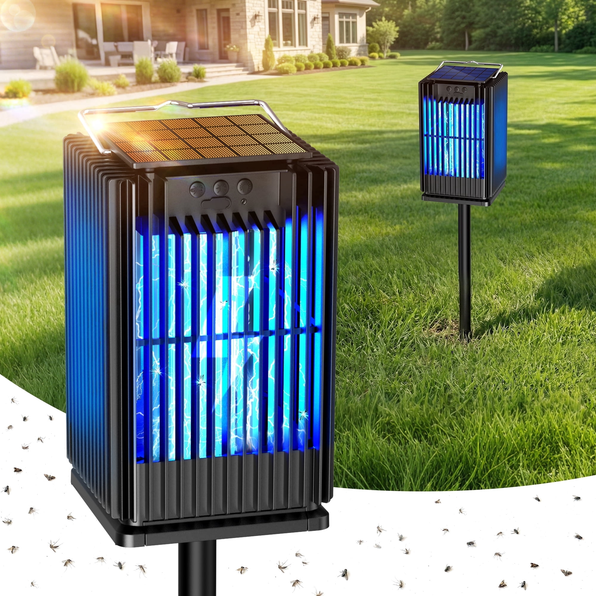 Aenkyo Solar Bug Zapper Outdoor Electric Mosquito Killer Lamp (Black, 2100 sq ft) 2n1y2