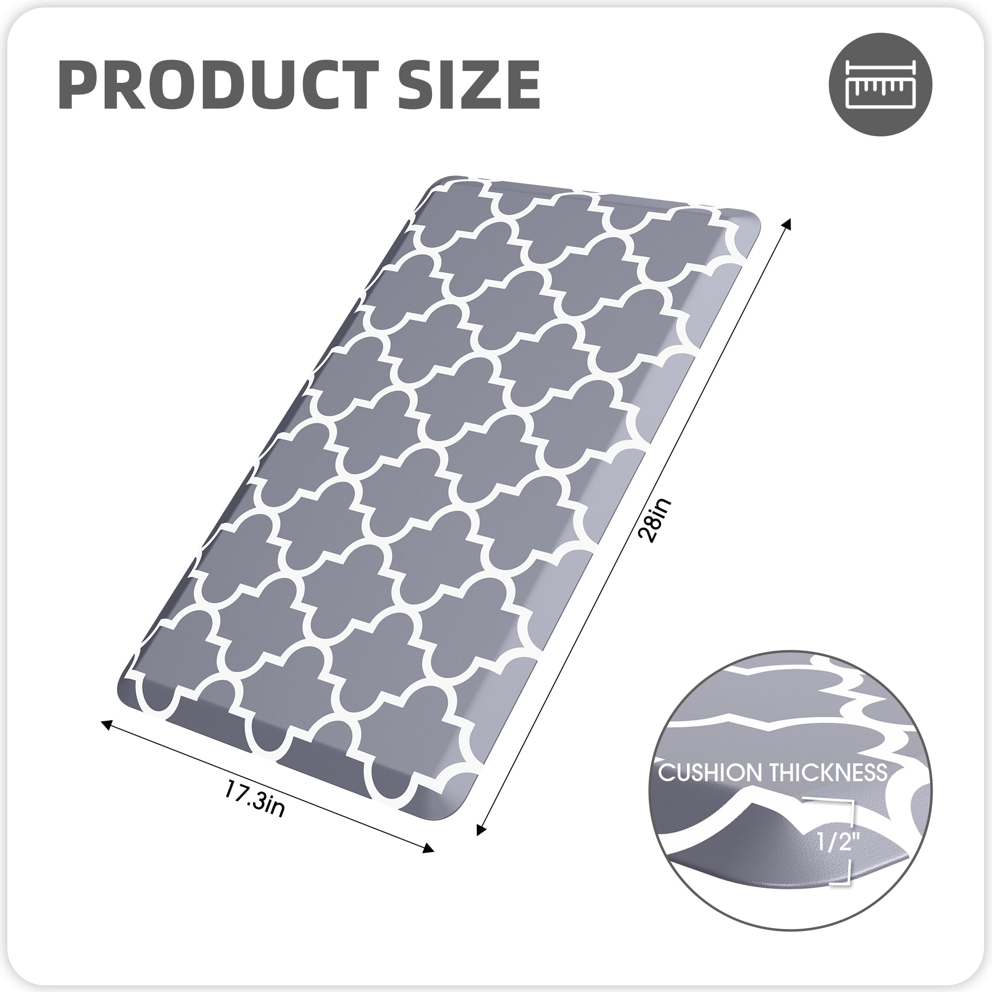 Galmaxs7 Anti-Fatigue Kitchen Mat Non-Slip Waterproof Standing Floor Rug (Gray, 17 in x 28 in) 926ki