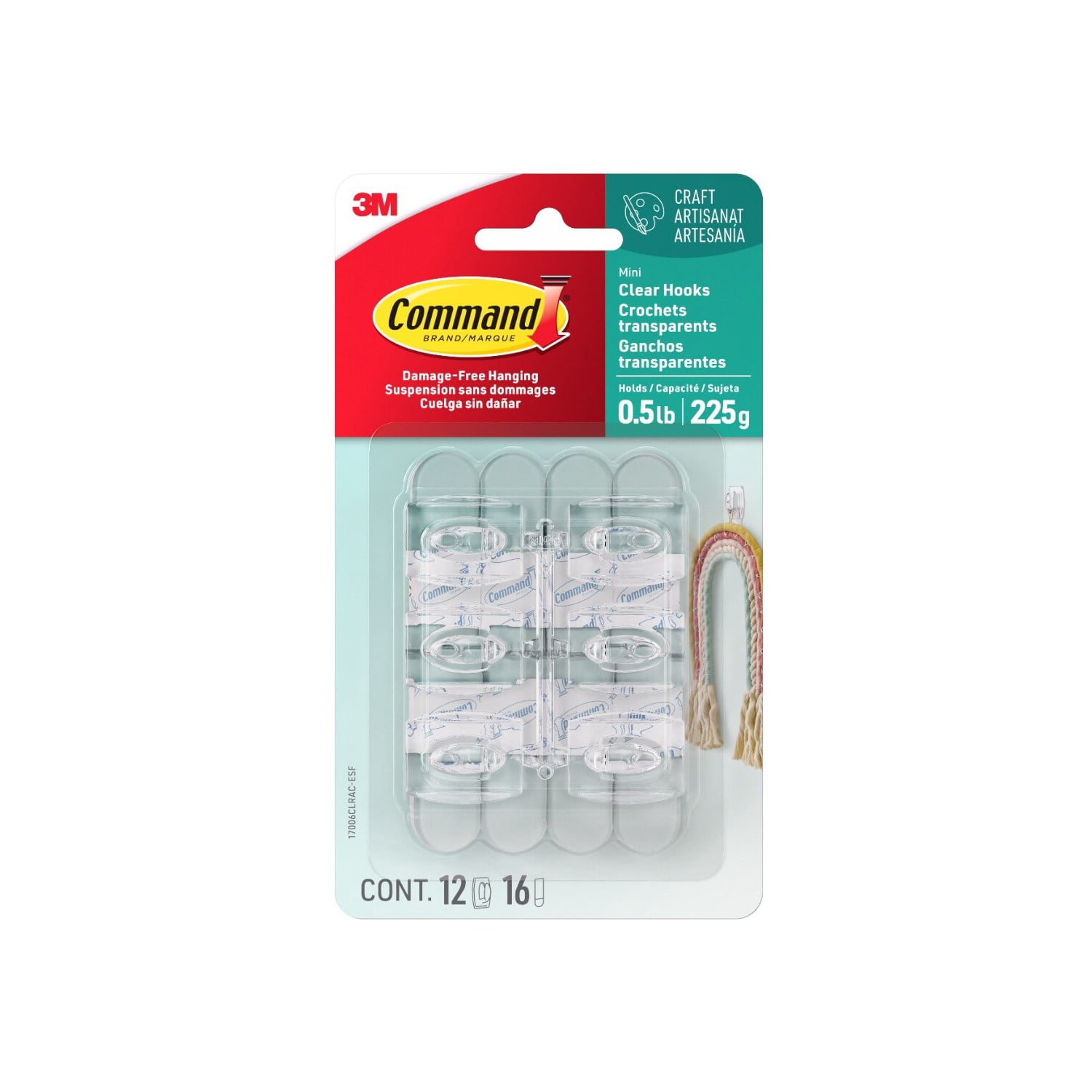 Command Mini Wall Hooks for Damage-Free Decorating (Clear, 12 Hooks and 16 Strips) ctgws