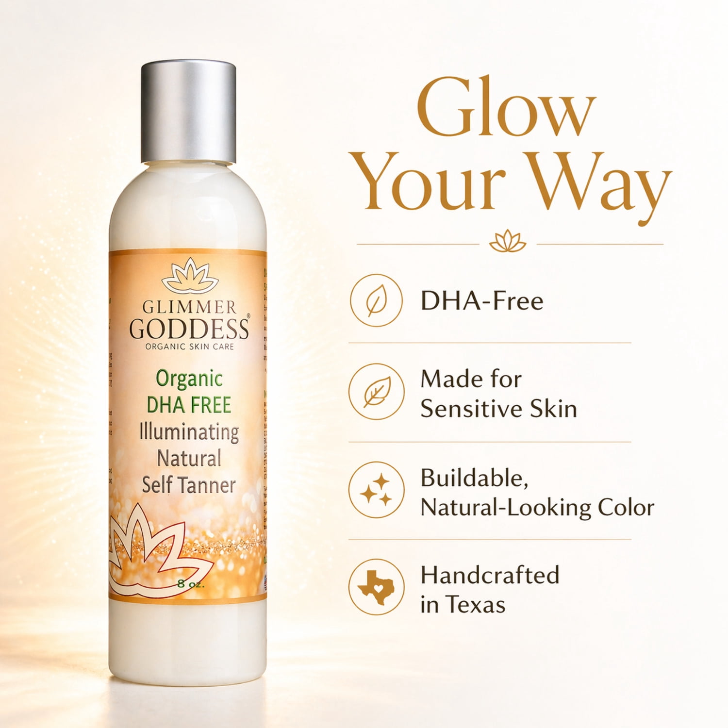 Glimmer Goddess Organic Self Tanner Lotion (Dark, 8 oz) yv7op
