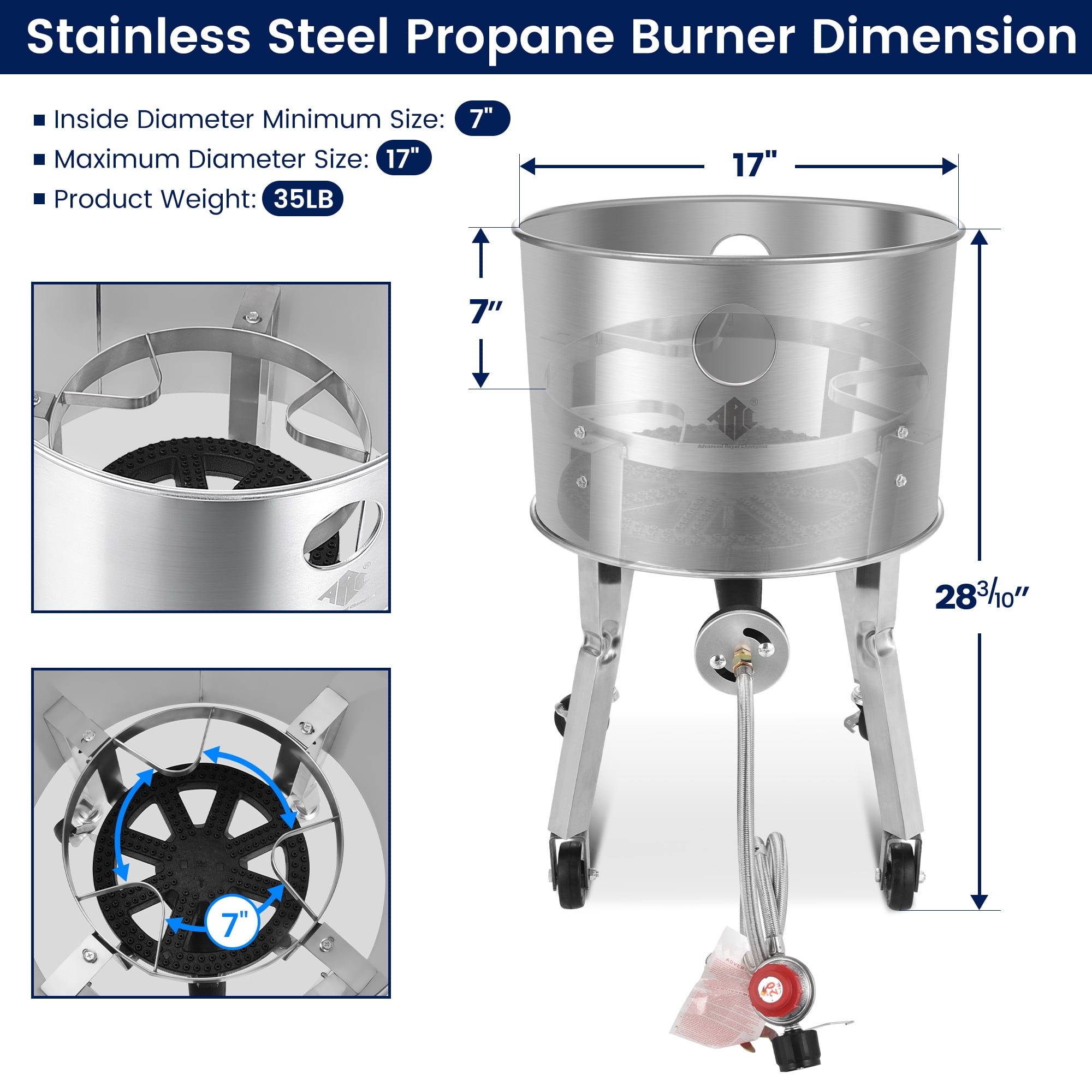 ARC USA 615BS Stainless Steel Propane Burner Turkey Fryer with Wheels (19 in) g9m68