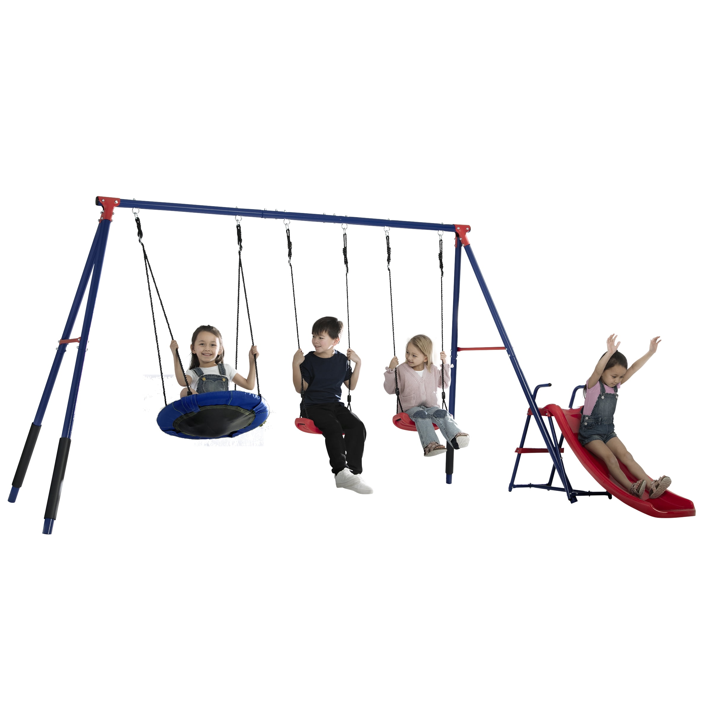 Delta Children FunZone Outdoor Metal 4-Piece Swing Set (Blue/Red, 109.4 in W x 54 in D x 68.9 in H) bfc6b