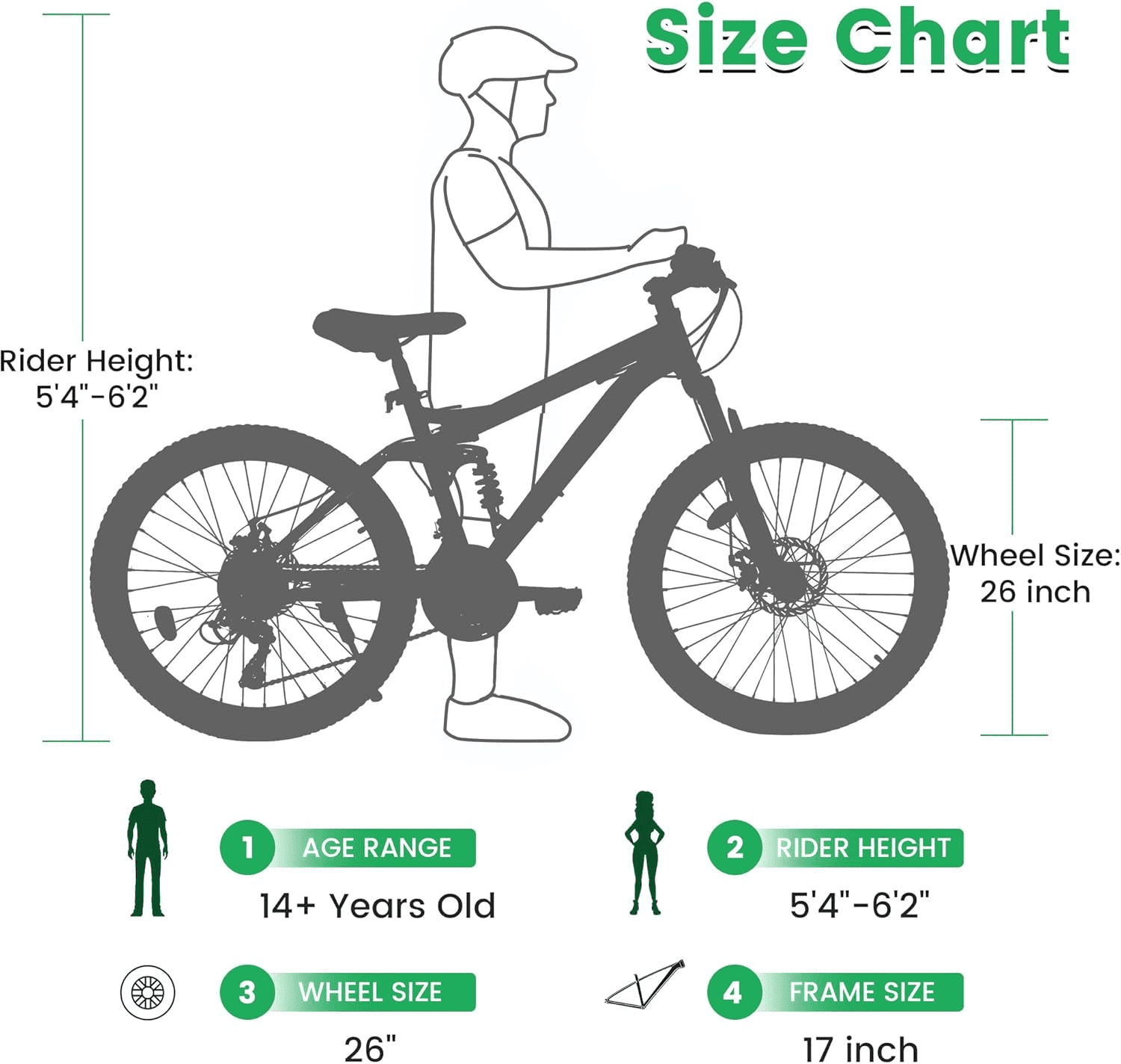 ESRIDOM 24 in Mountain Bike, 21-Speed Full Suspension MTB with Dual Disc Brakes (Grey, 24 in) 08fi8