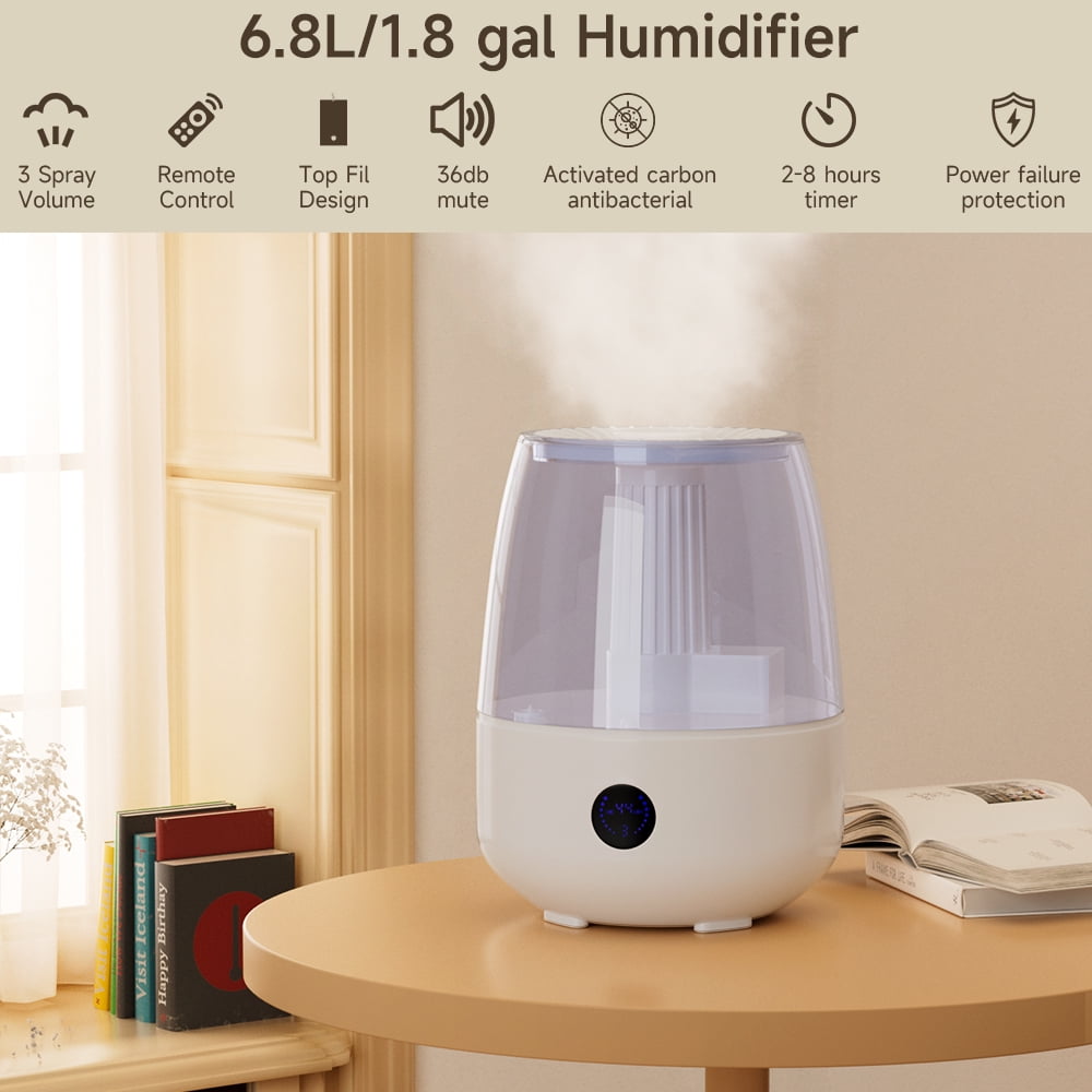 Topteng Cool Mist Humidifier for Bedroom and Large Room with Remote Control (White, 1.8 gal) 6xam9